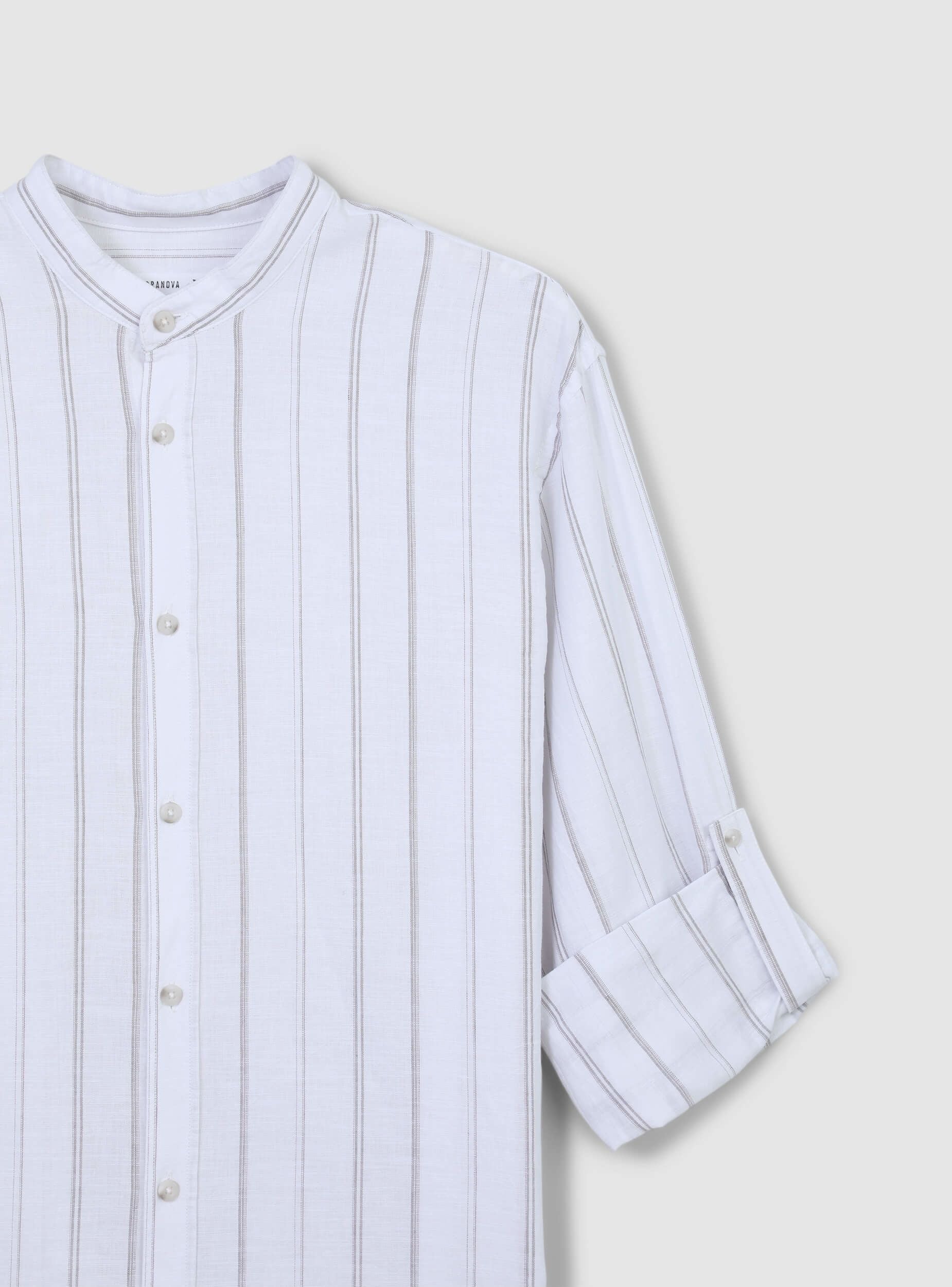 Camicia coreana in misto lino a righe - Image 6