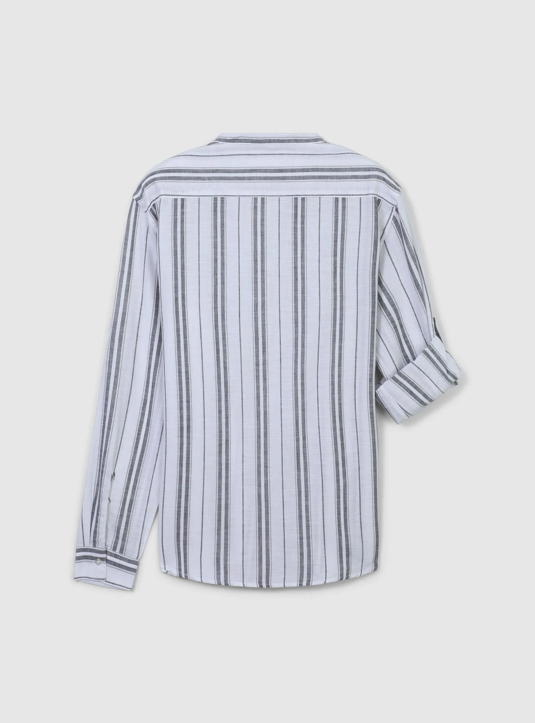 Camicia coreana in misto lino a righe sfalsate - Image 5