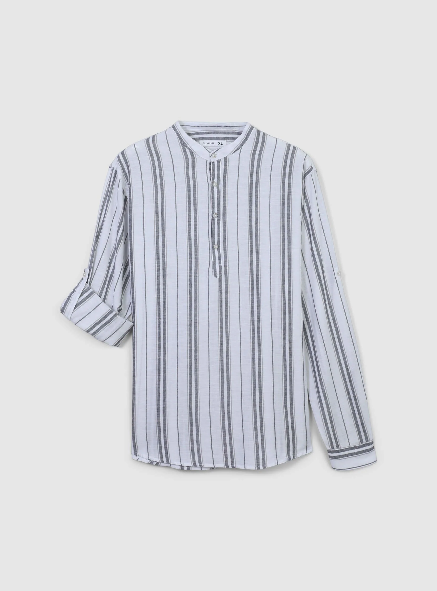 Camicia coreana in misto lino a righe sfalsate - Image 6