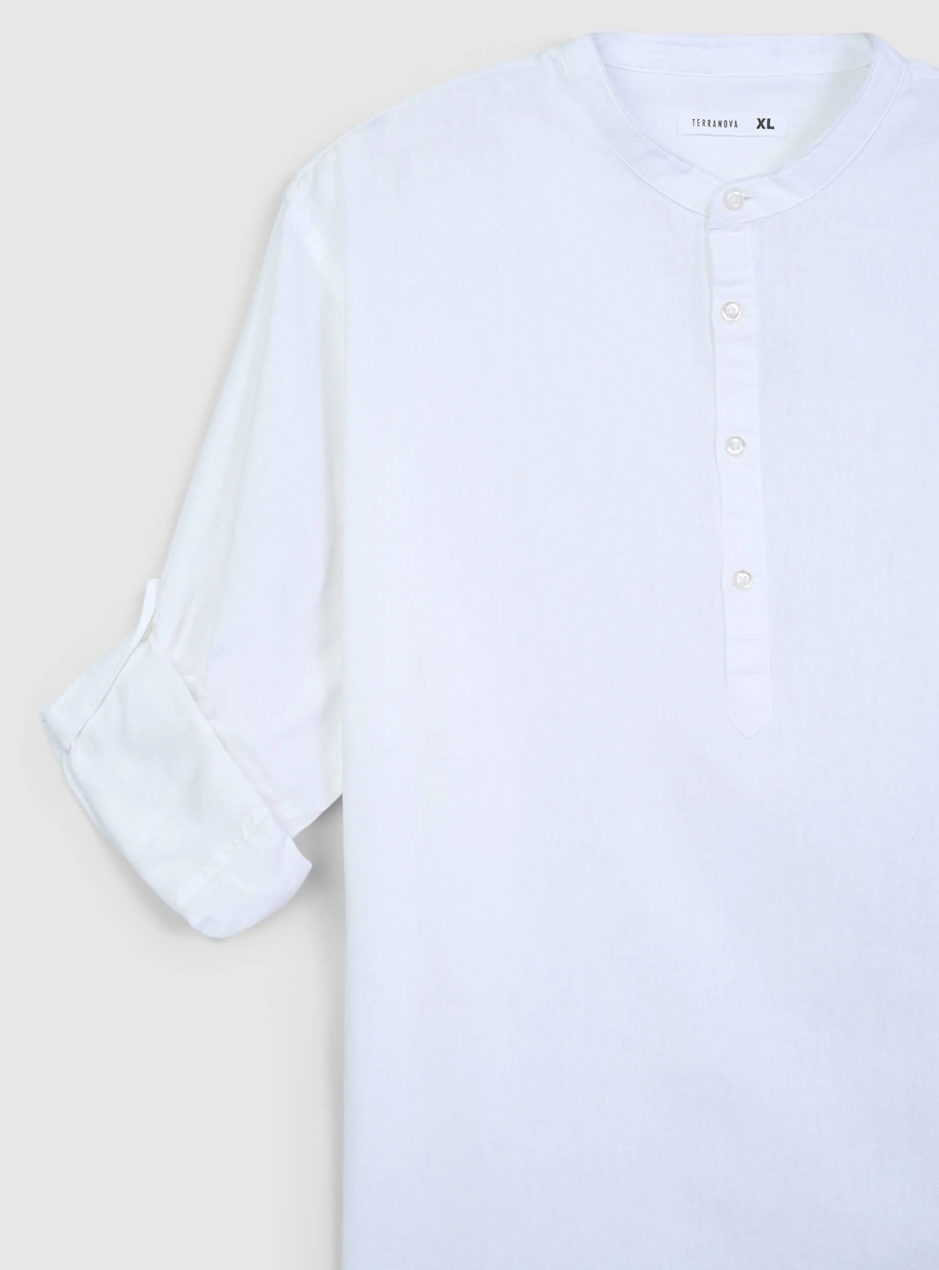 Camicia coreana in misto lino con maniche roll-up - Image 5