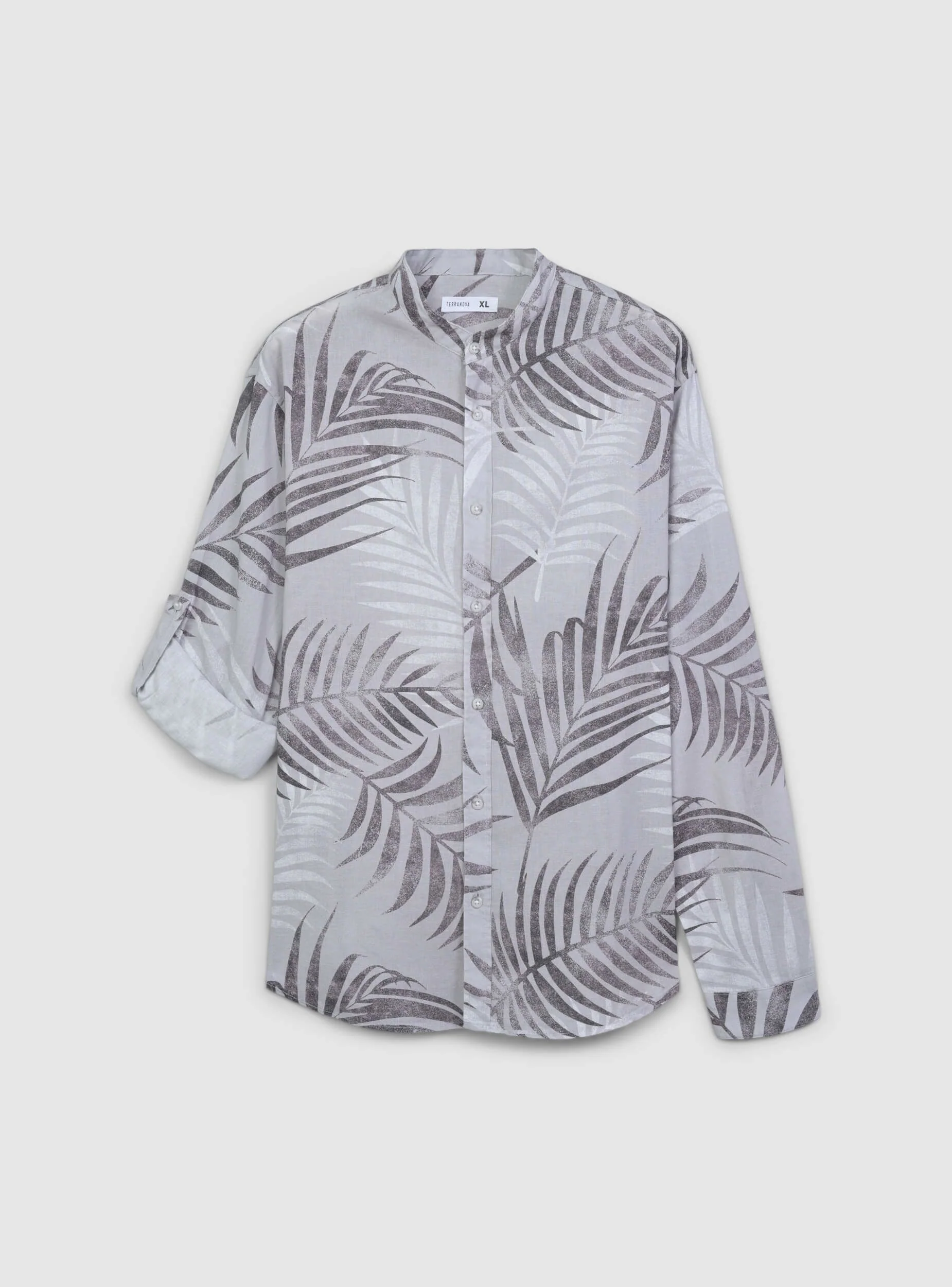 Camicia coreana in misto lino fantasia palme - Image 6