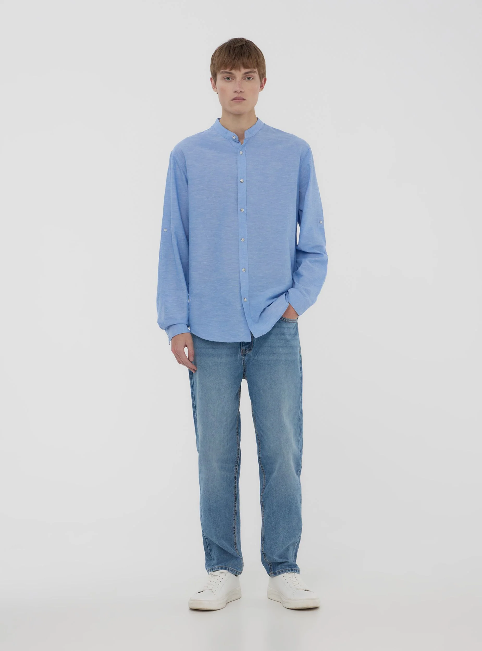 Camicia coreana melange in misto lino - Image 2