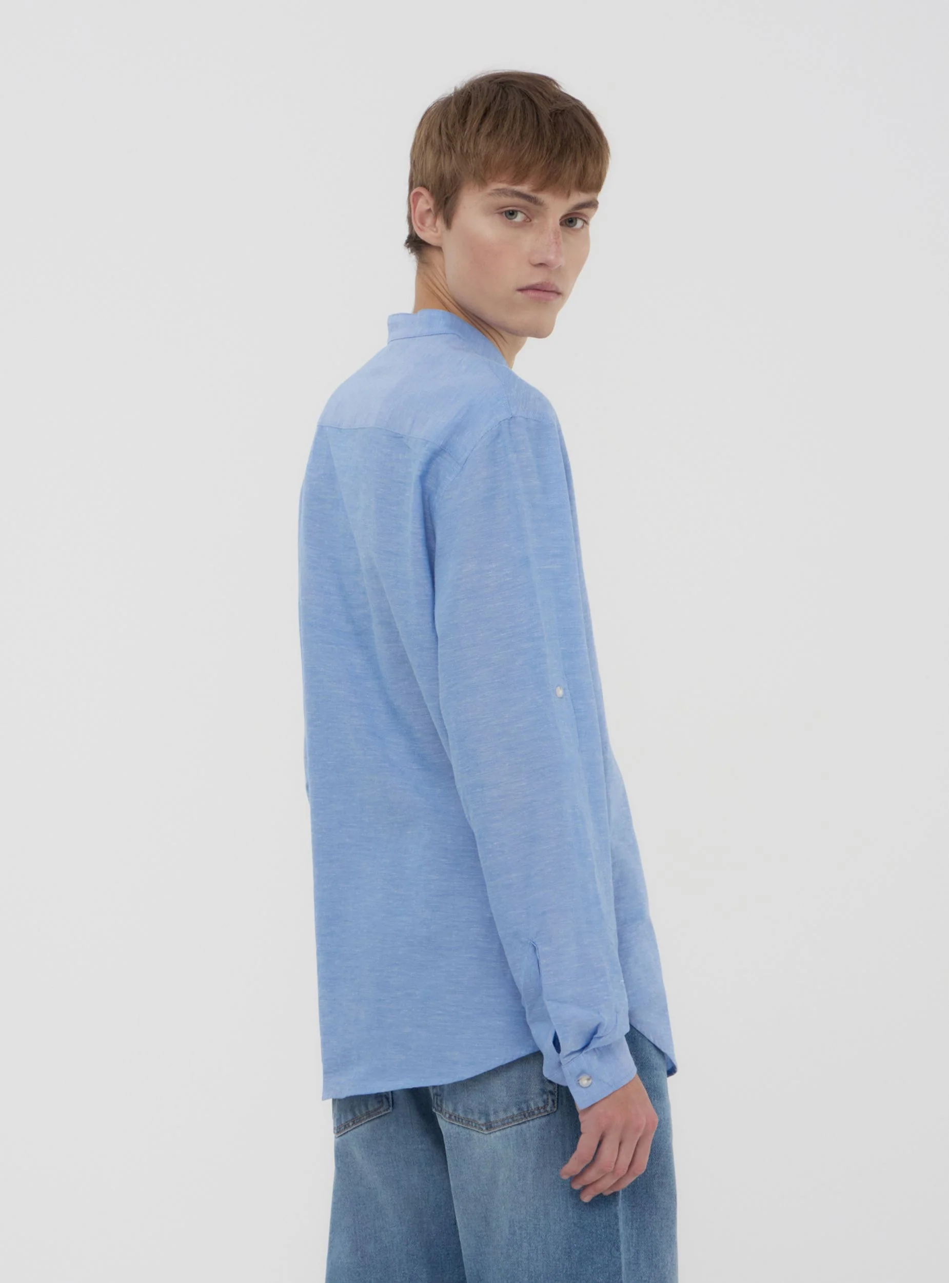 Camicia coreana melange in misto lino - Image 3