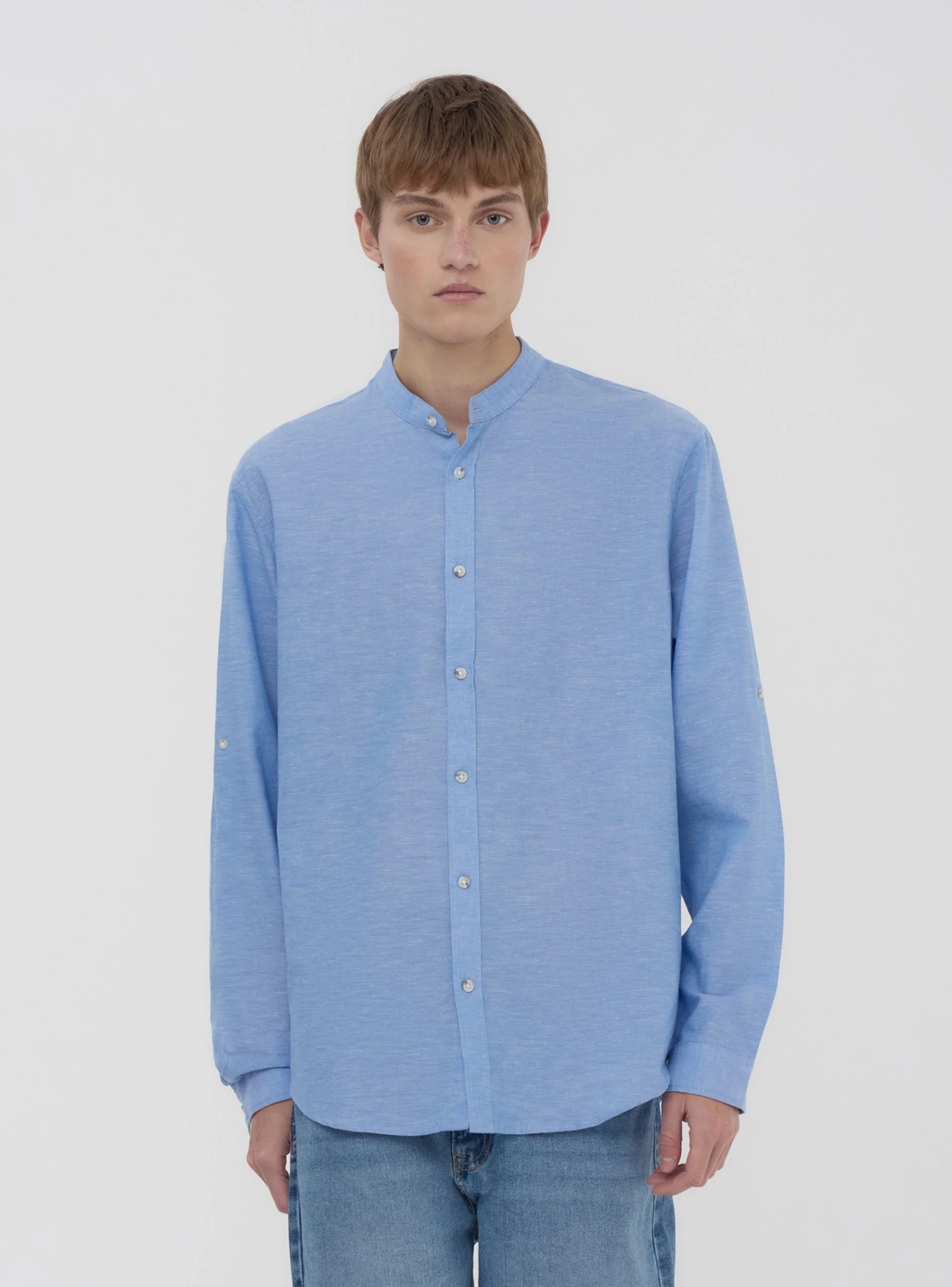 Camicia coreana melange in misto lino - Image 7