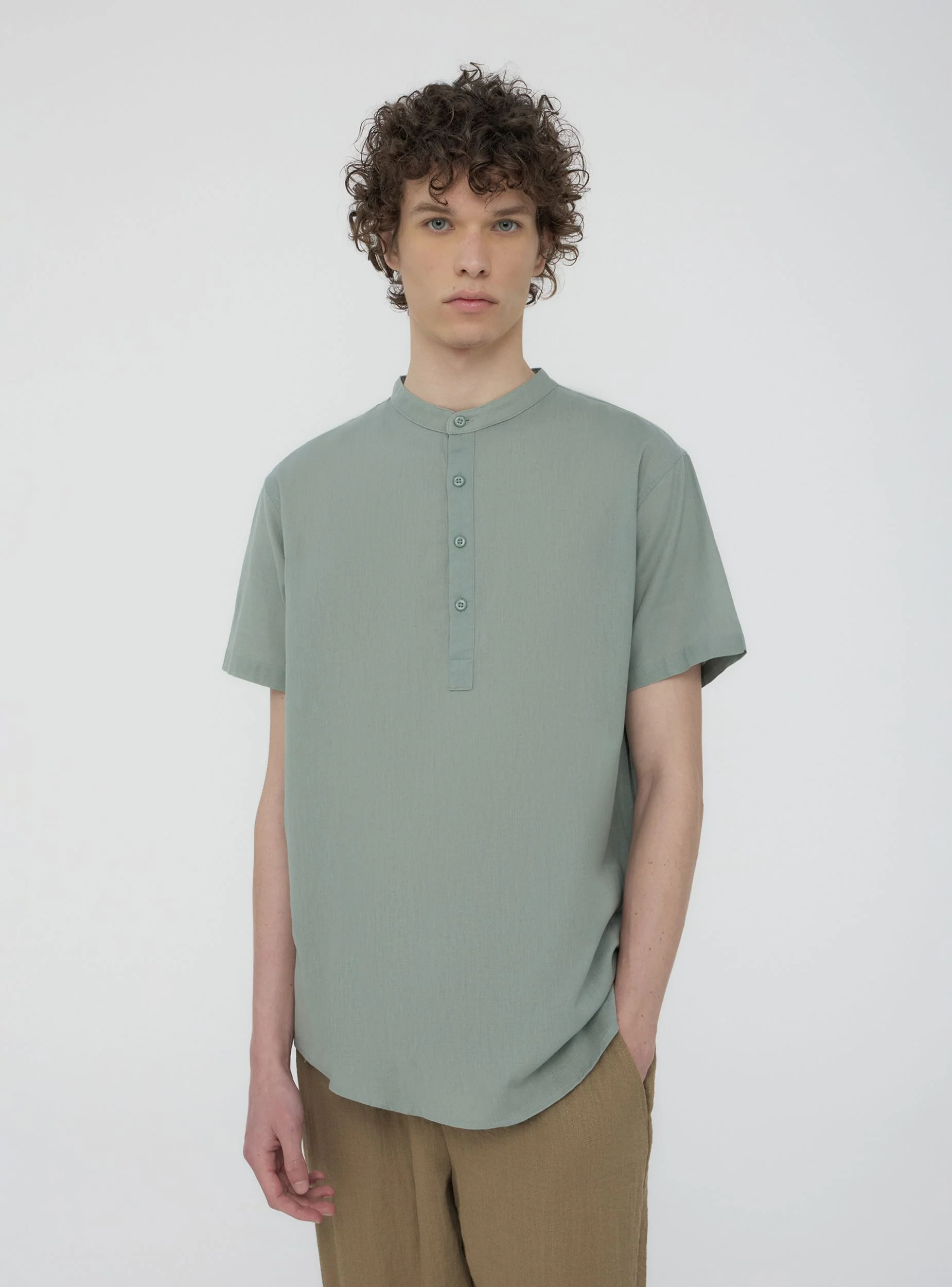 Camicia coreana misto lino - Image 2