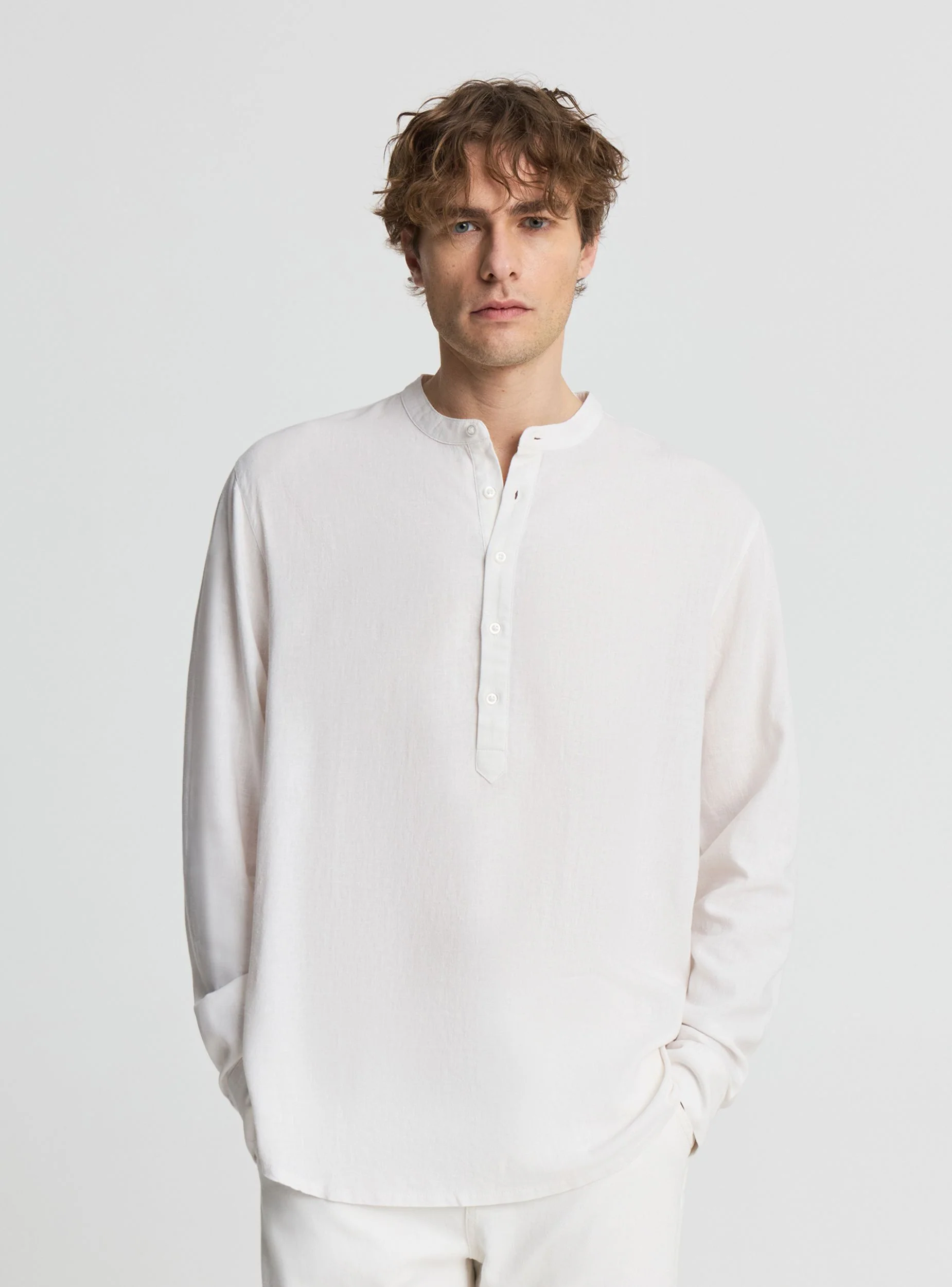 Camicia coreana misto lino - Image 3