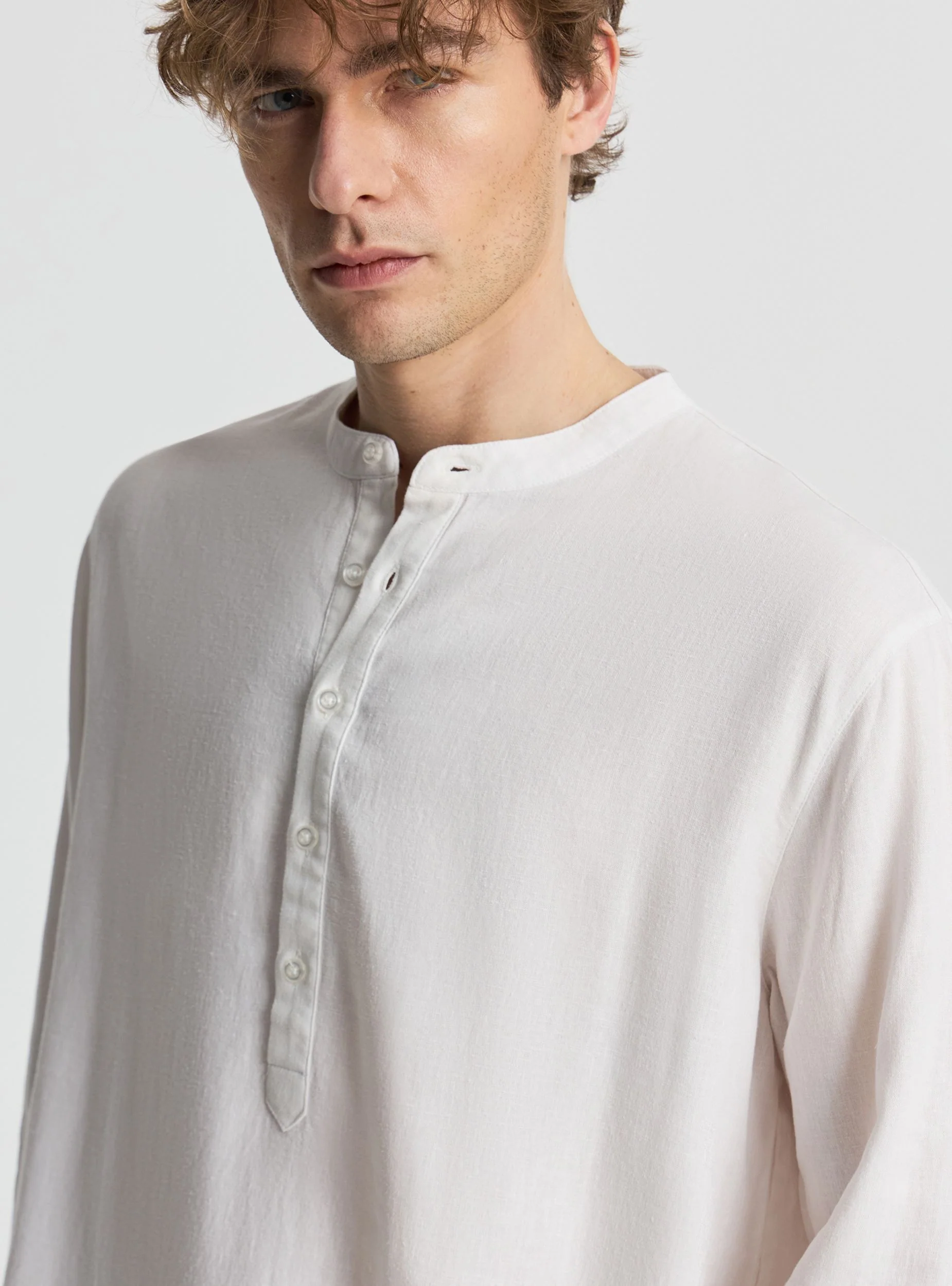 Camicia coreana misto lino - Image 4