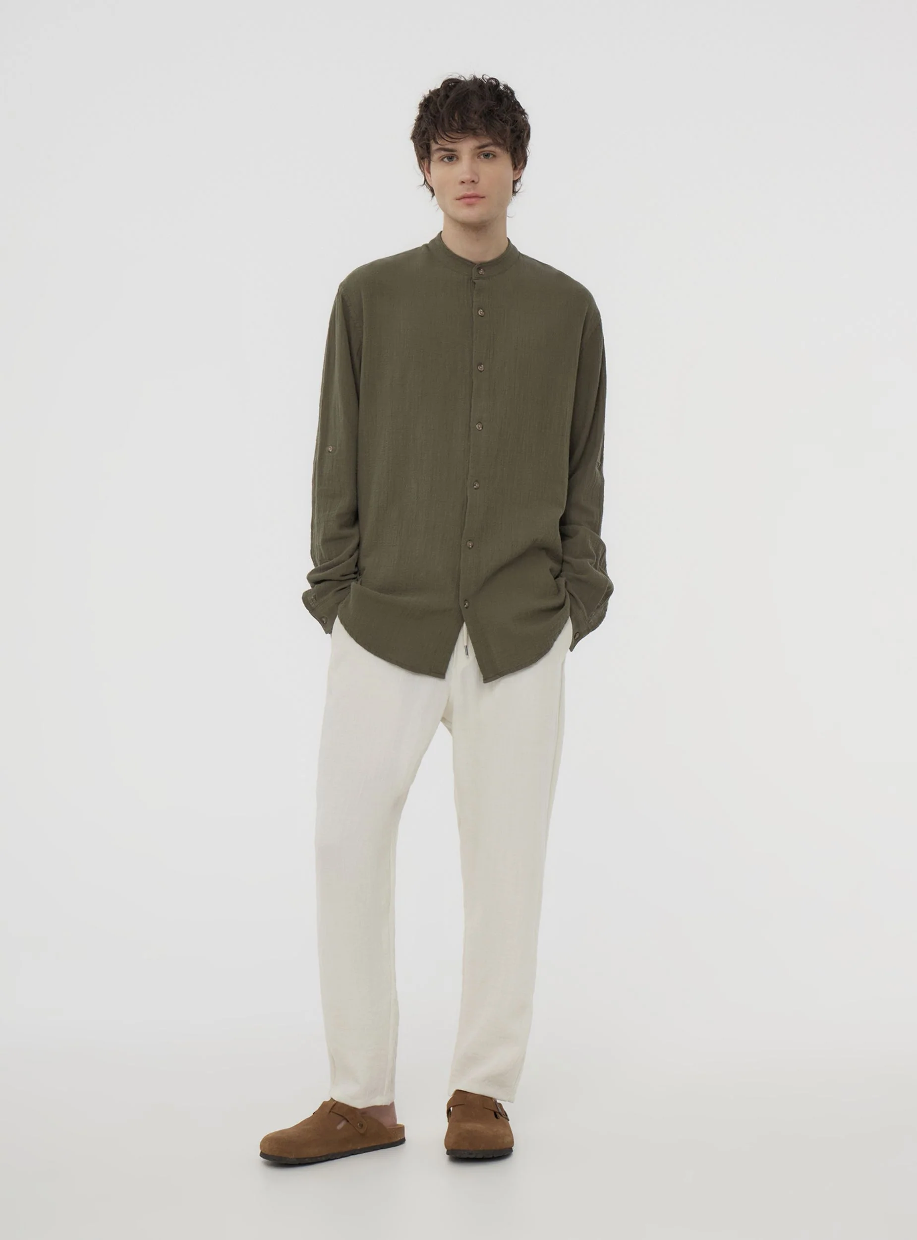 Camicia coreana tinta unita - Image 3