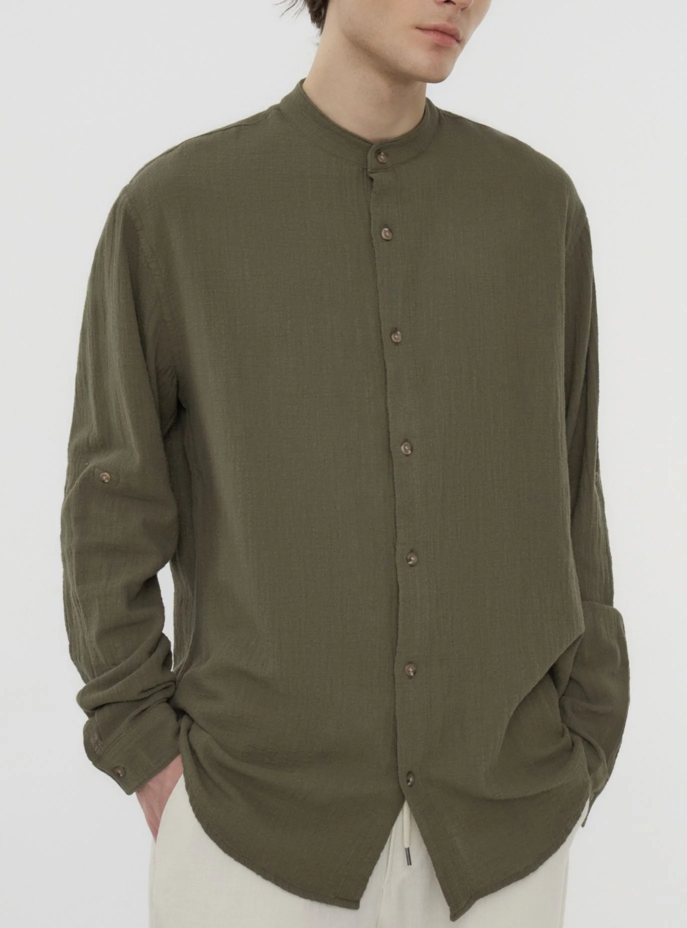 Camicia coreana tinta unita - Image 7