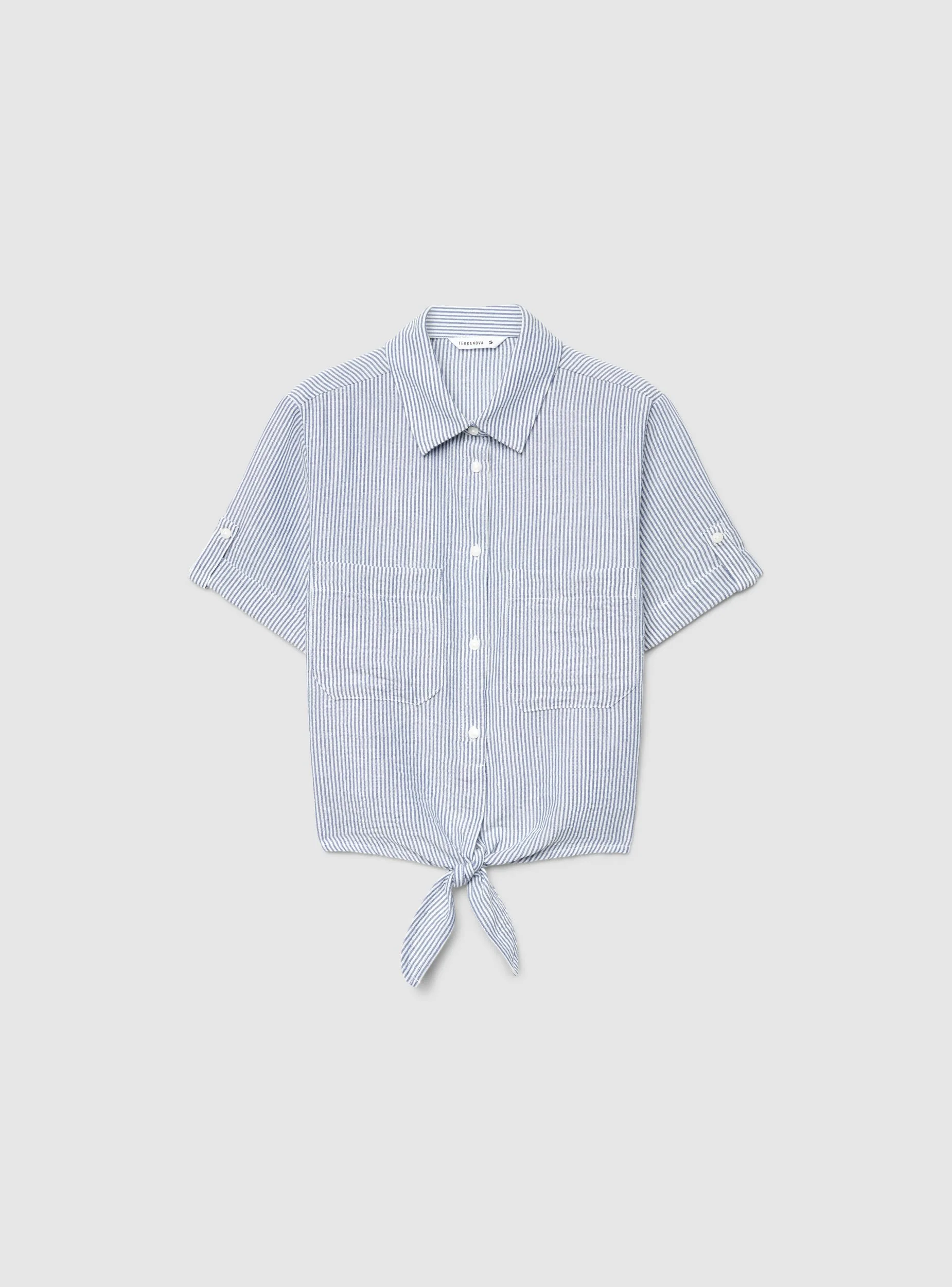 Camicia crop con nodo a righe effetto lino - Image 5