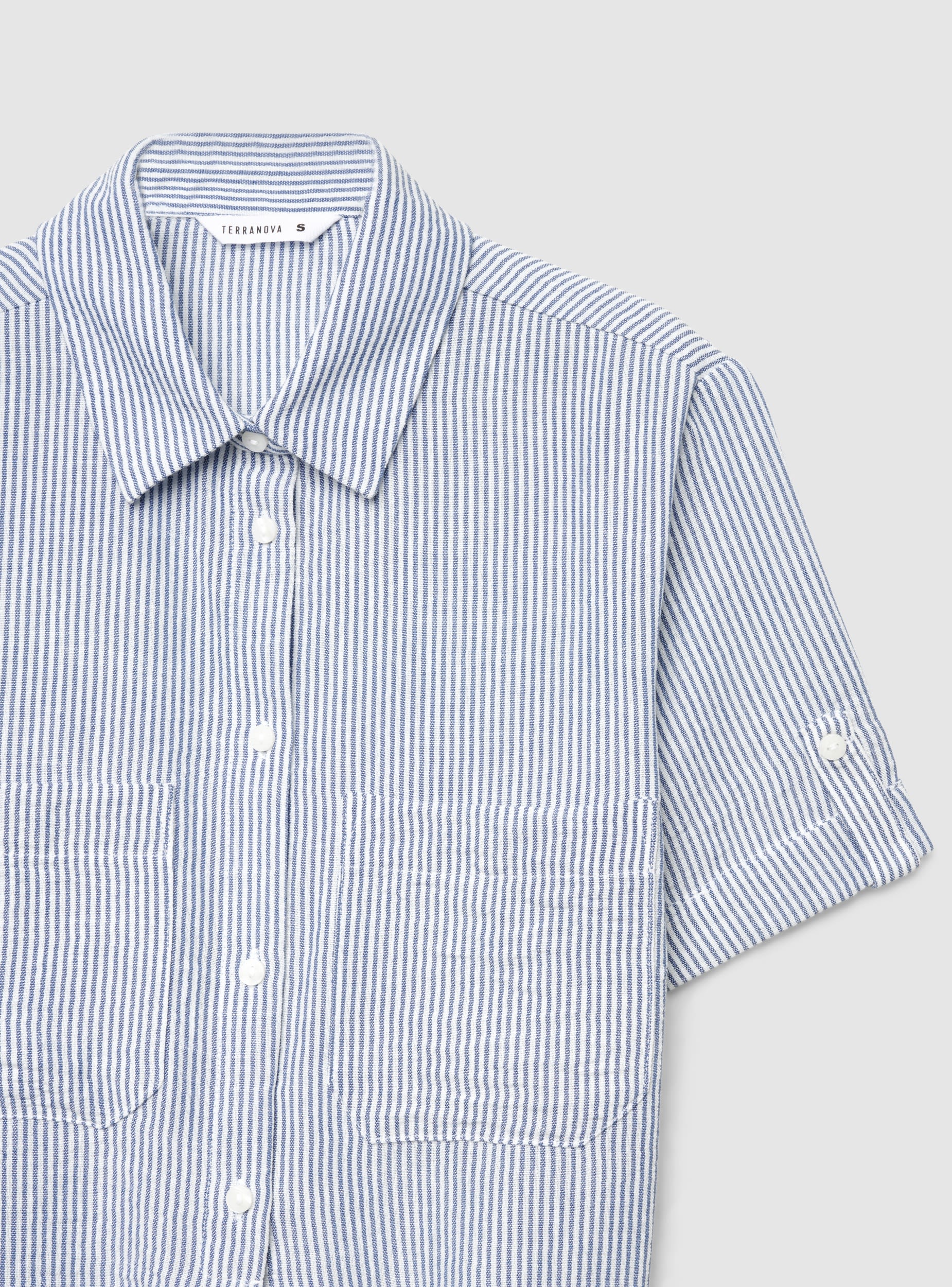 Camicia crop con nodo a righe effetto lino - Image 7
