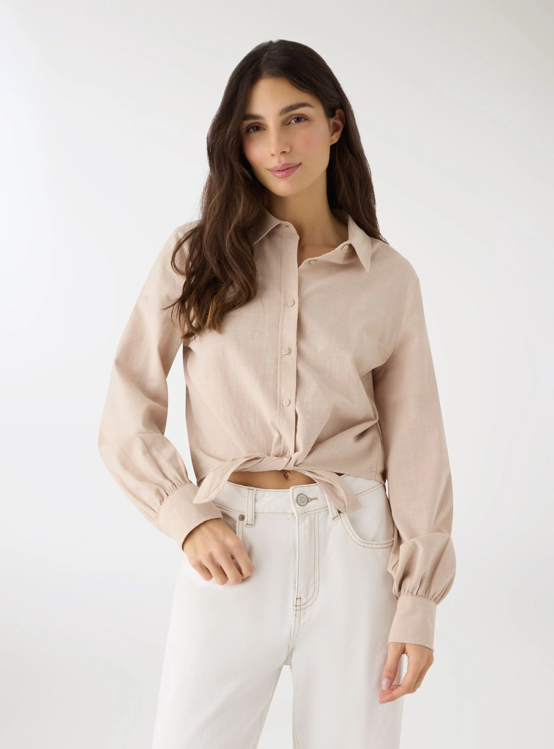 Camicia crop effetto lino con nodo