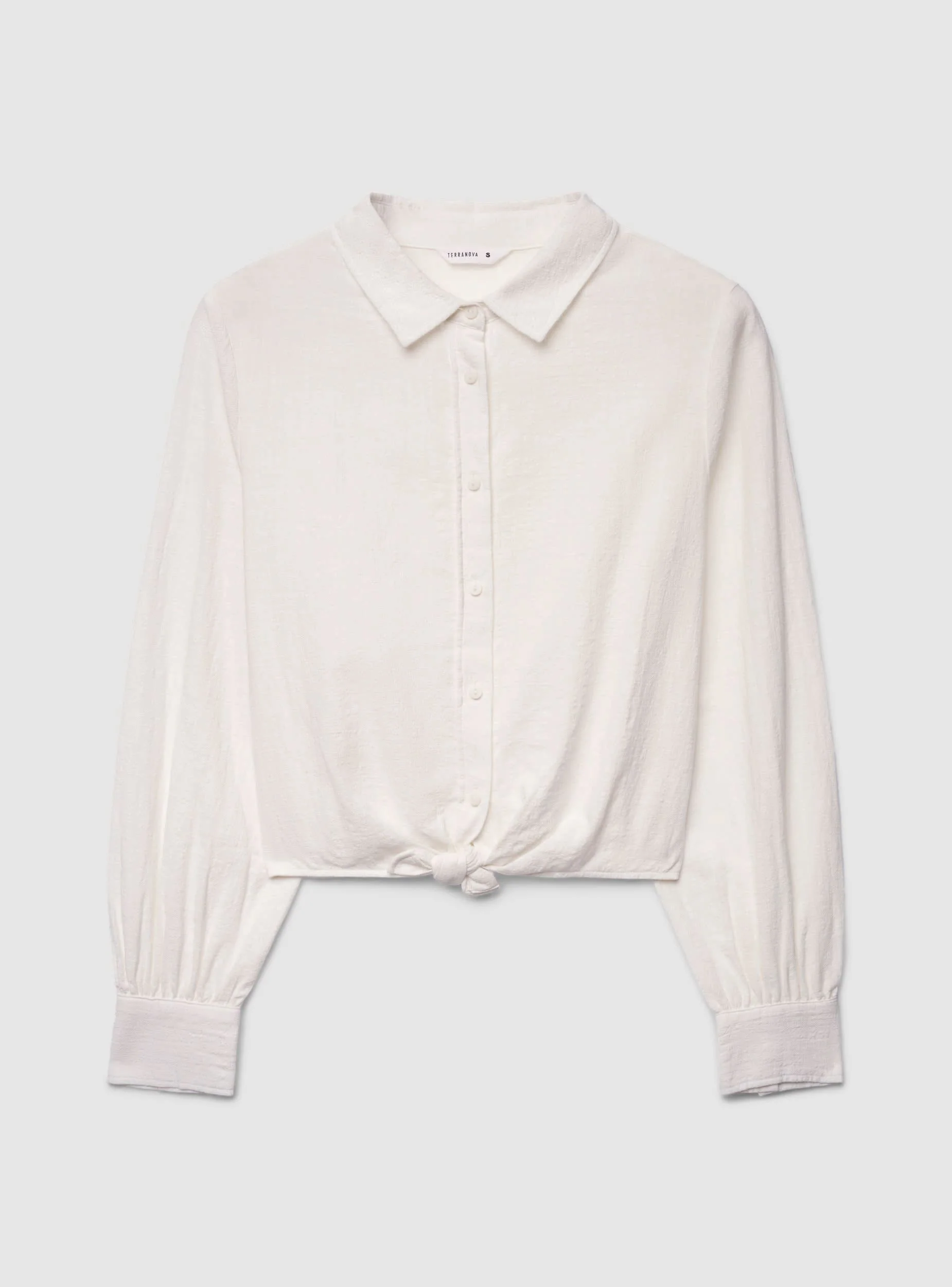 Camicia crop effetto lino con nodo - Image 5