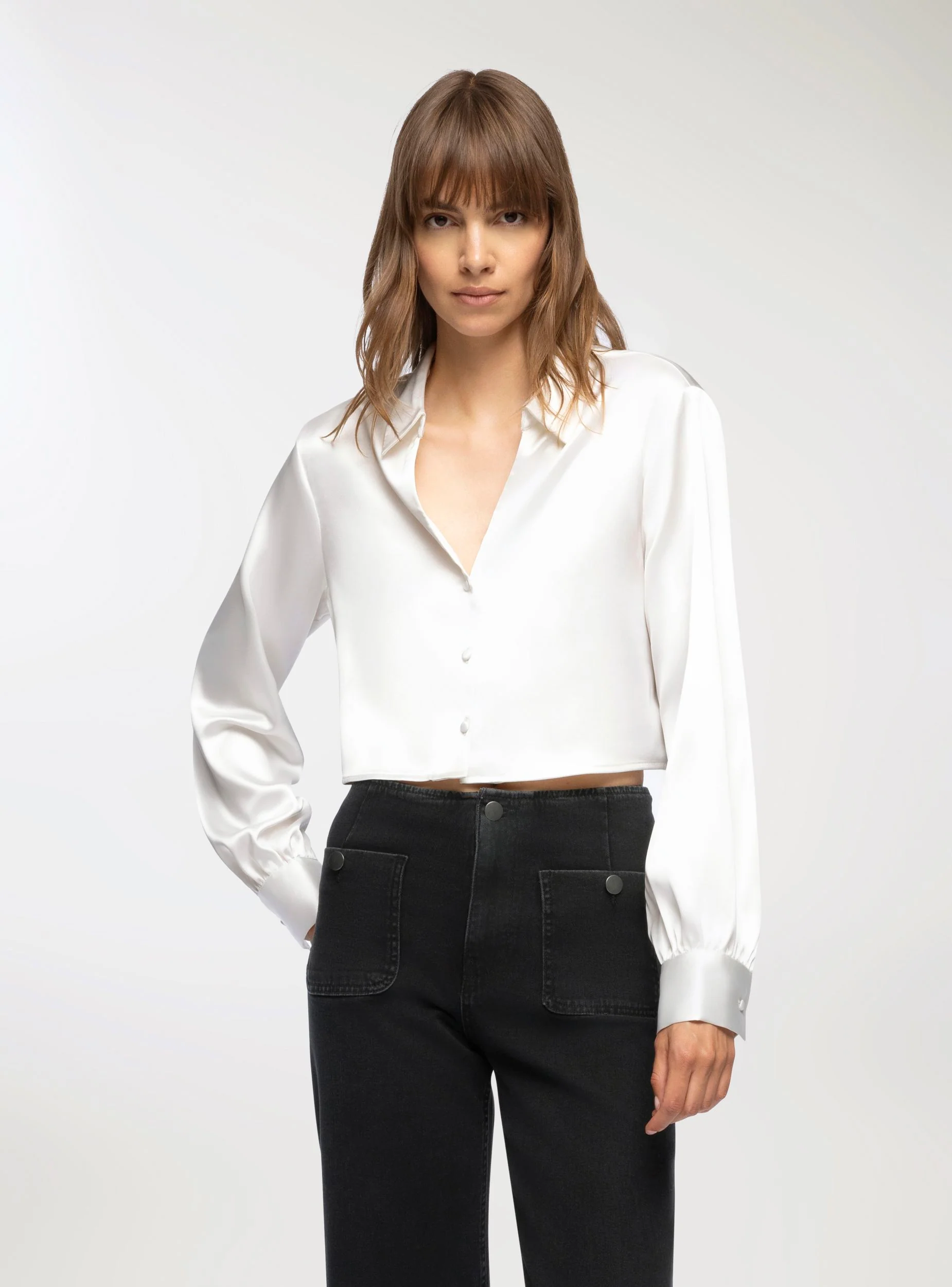 Camicia crop effetto raso