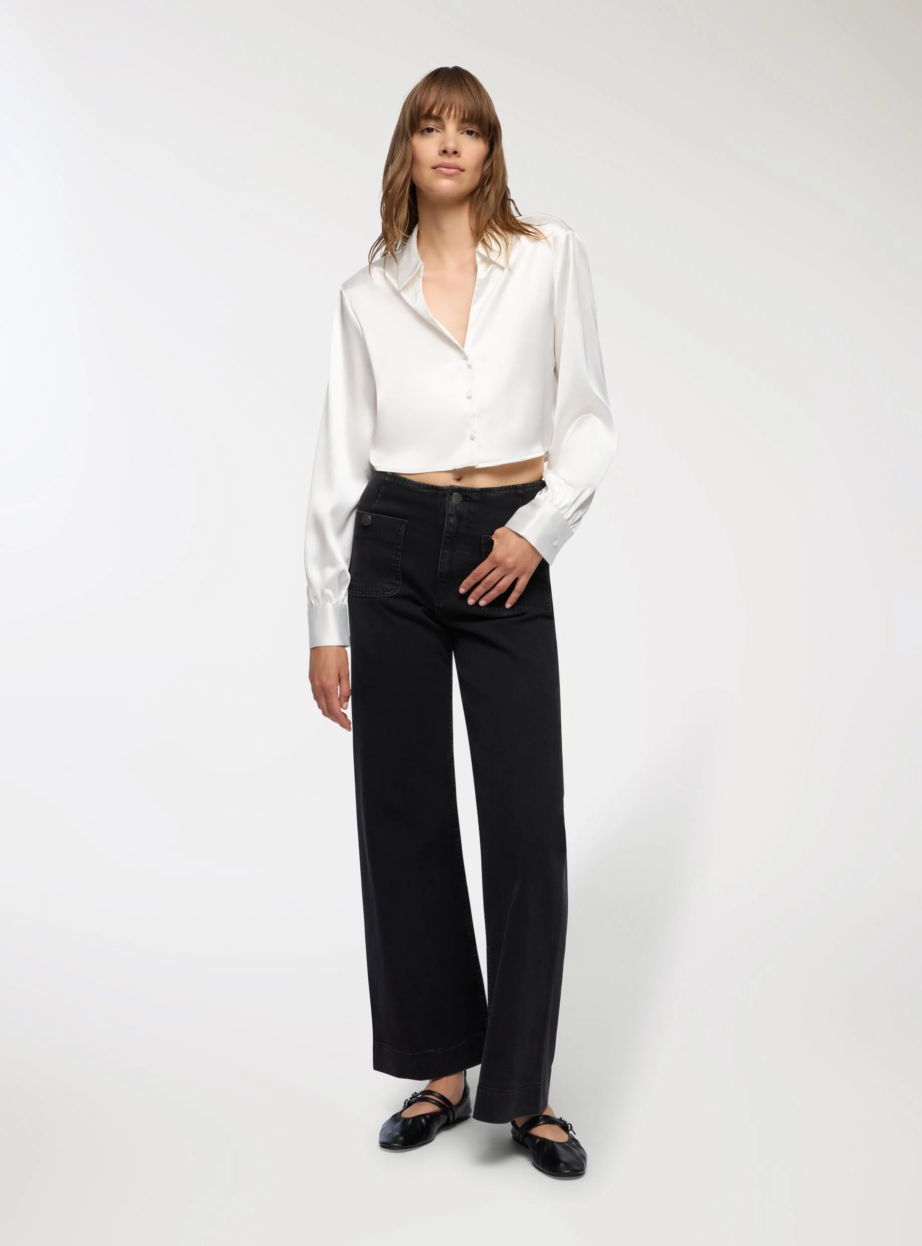 Camicia crop effetto raso - Image 2