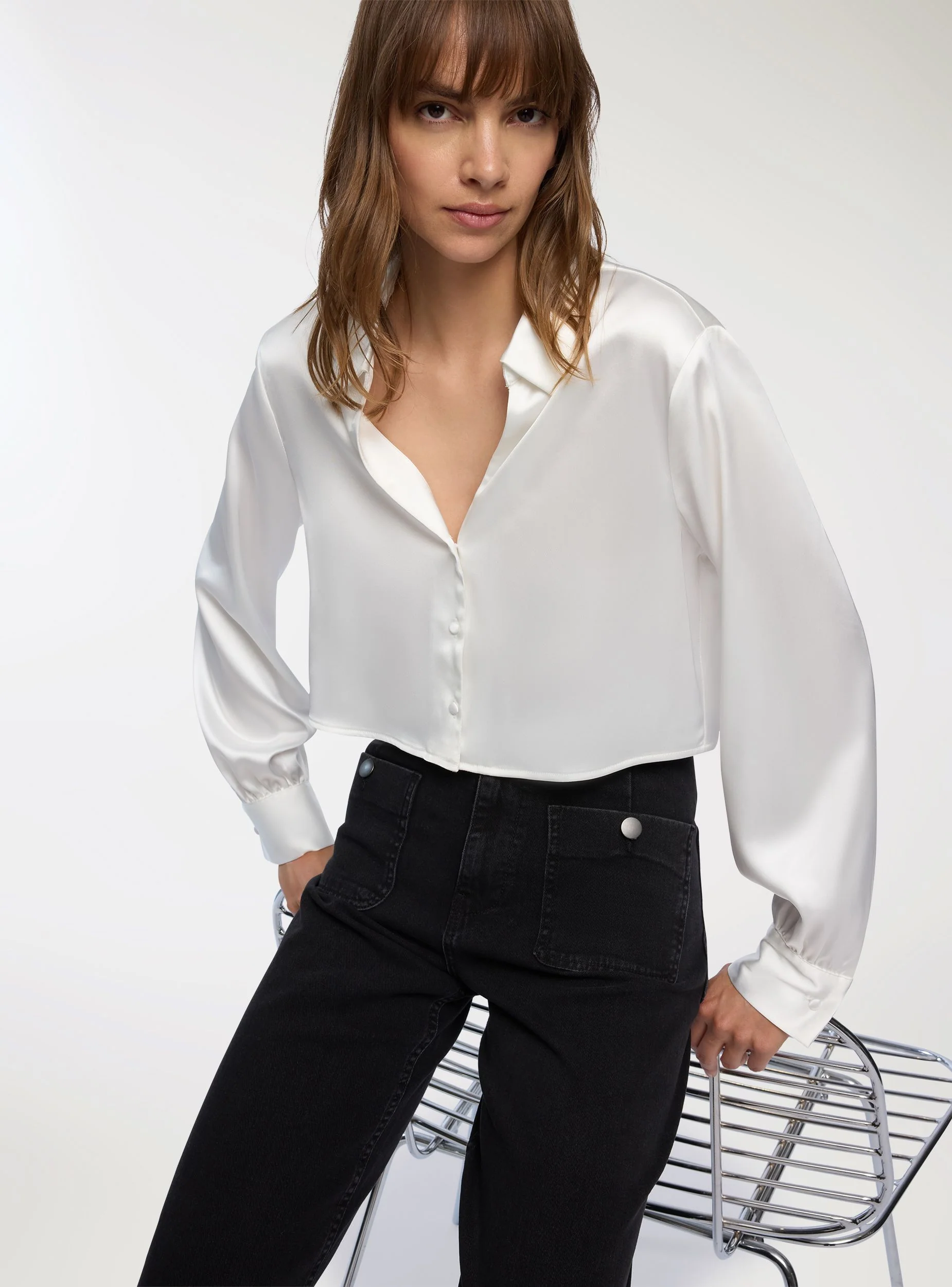 Camicia crop effetto raso - Image 3