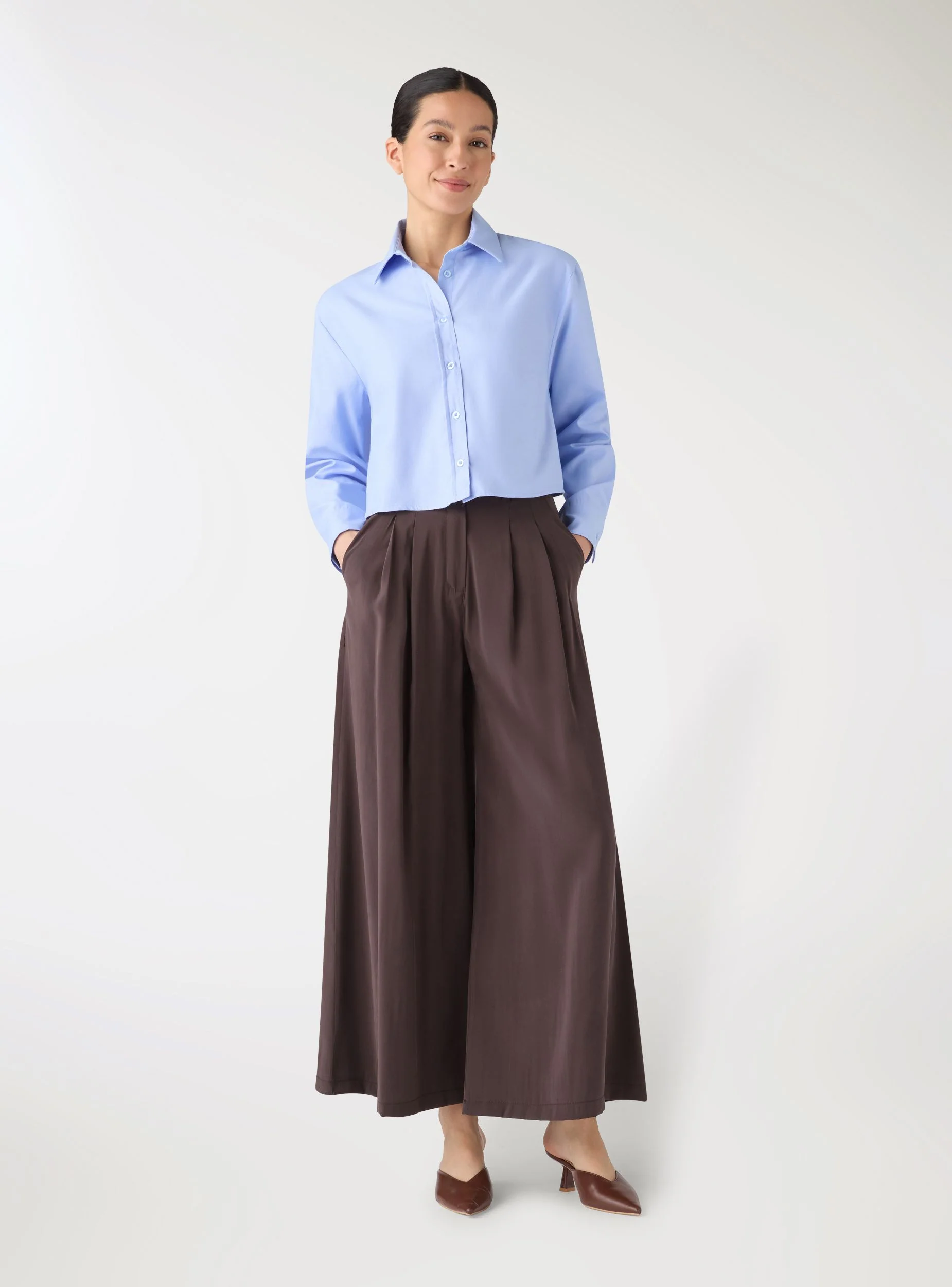 Camicia crop in tinta unita