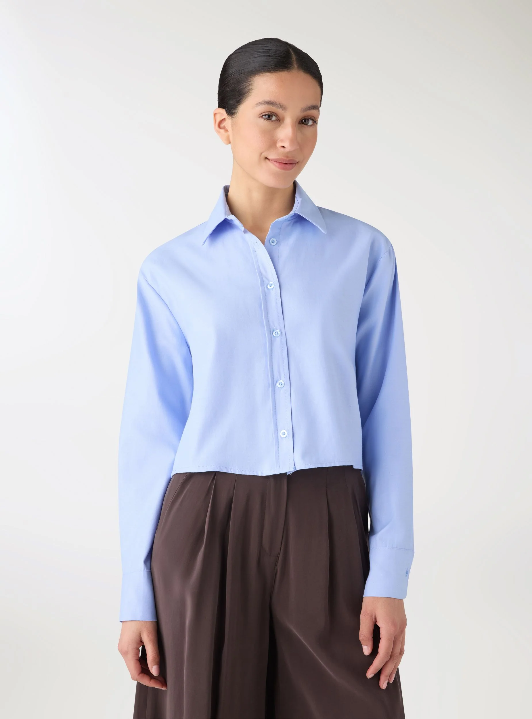 Camicia crop in tinta unita - Image 8