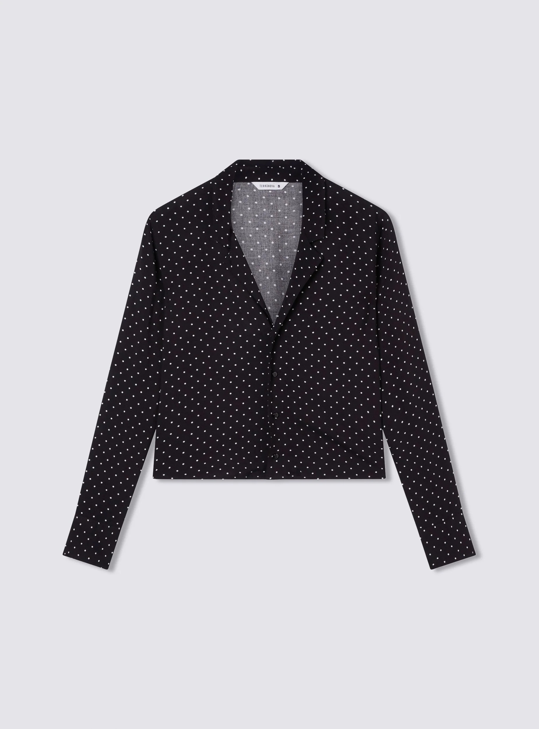 Camicia crop in viscosa a pois con revers - Image 5