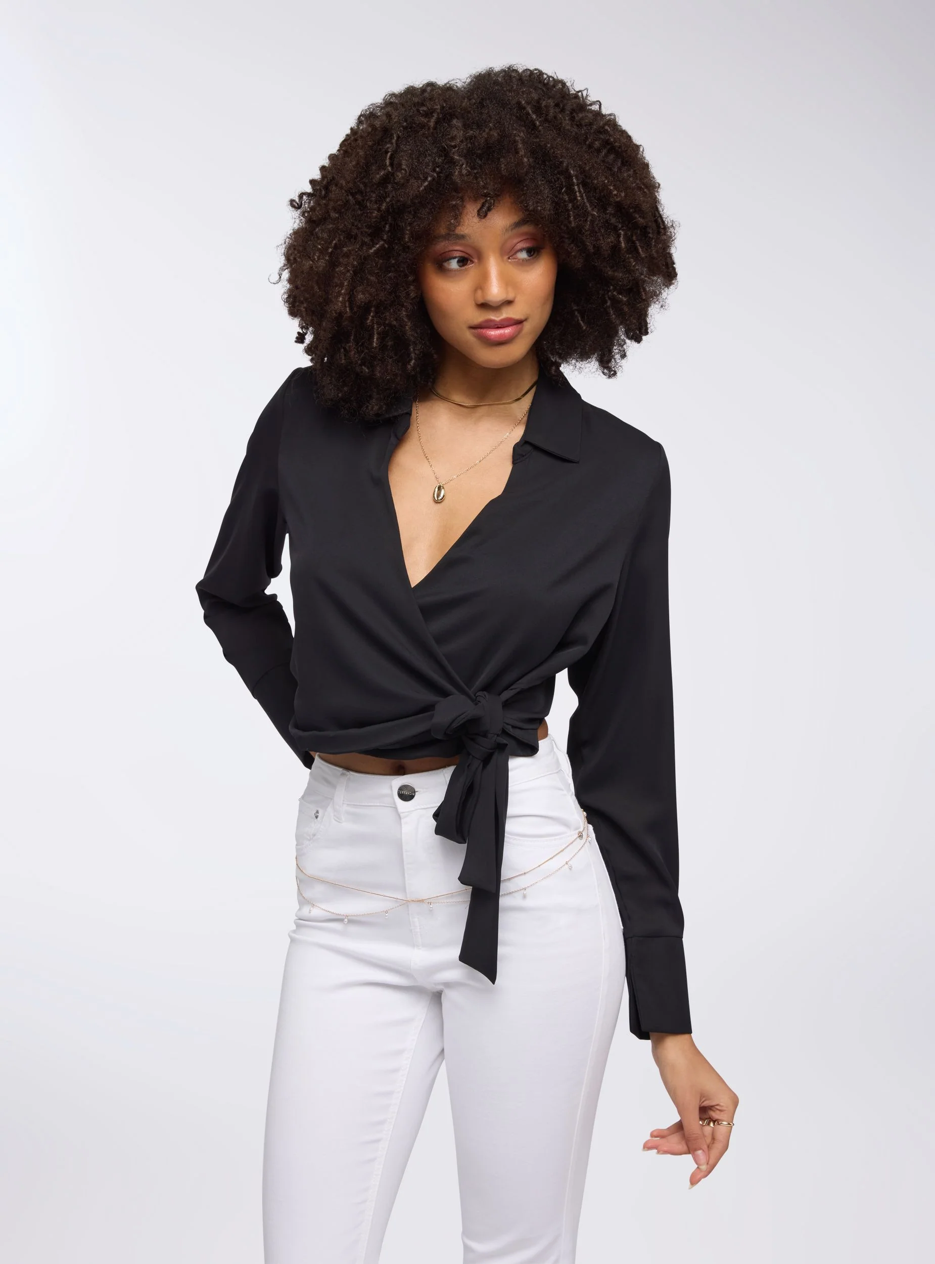 Camicia crop incrociata con nodo - Image 3