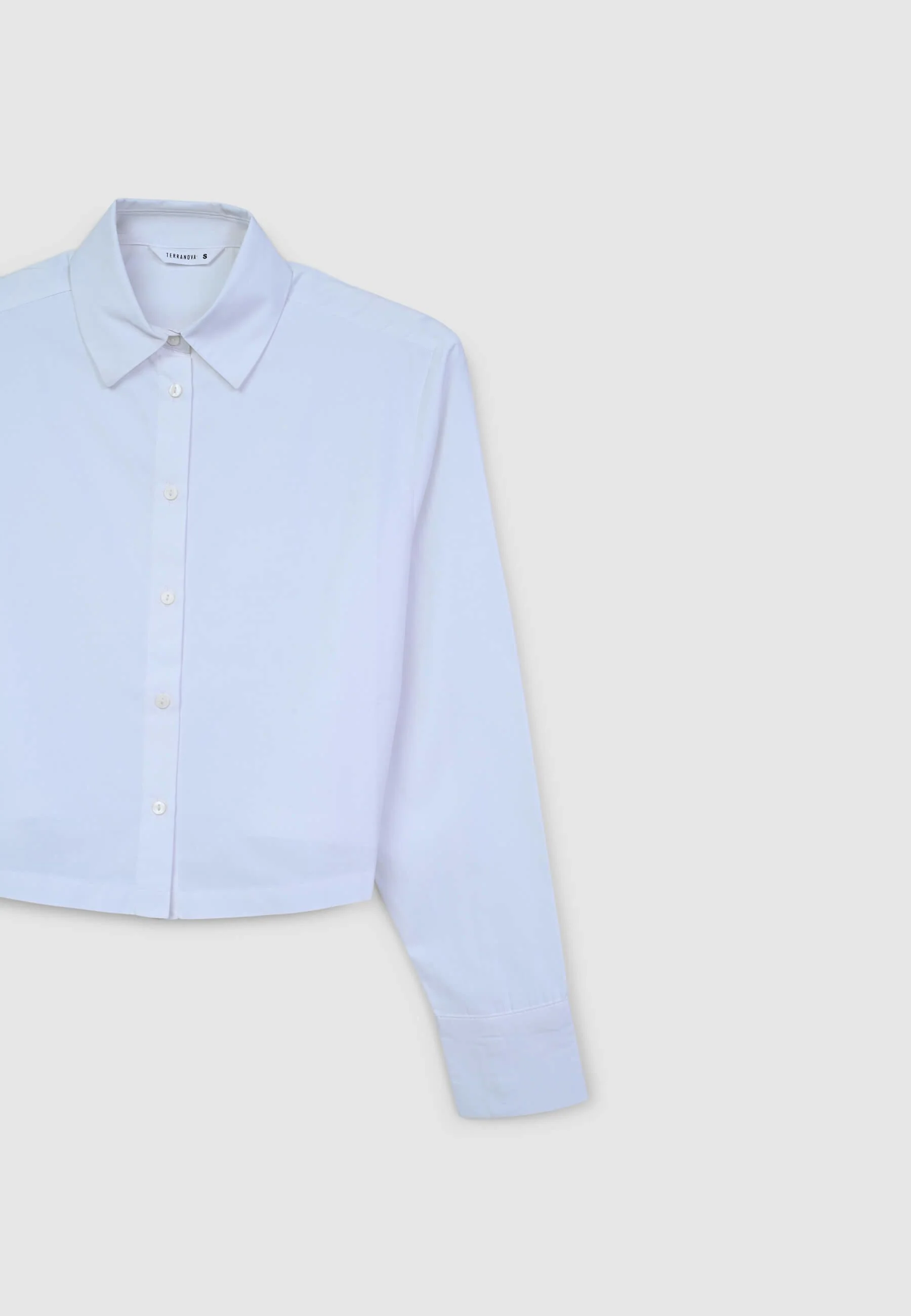Camicia crop tinta unita in popeline - Image 4