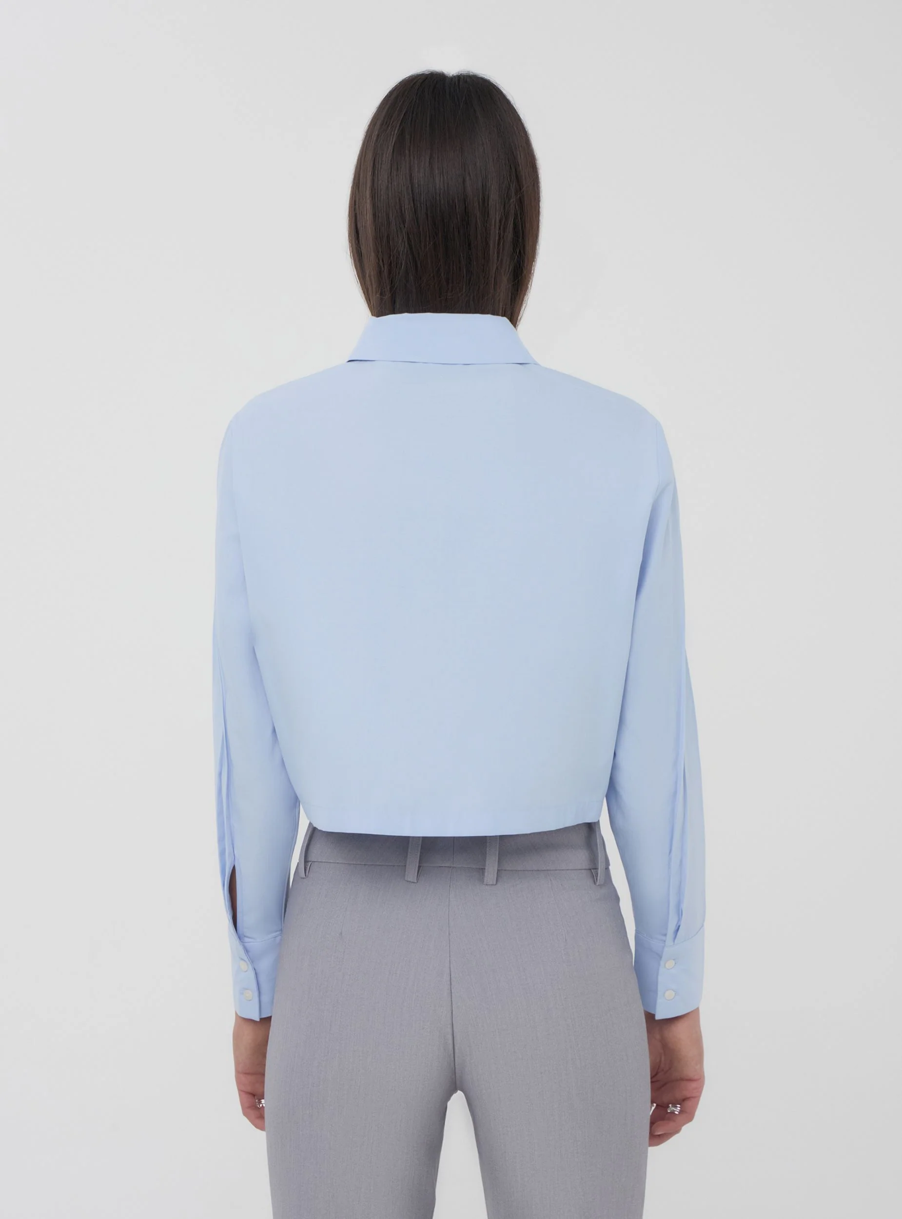 Camicia crop tinta unita in popeline - Image 2