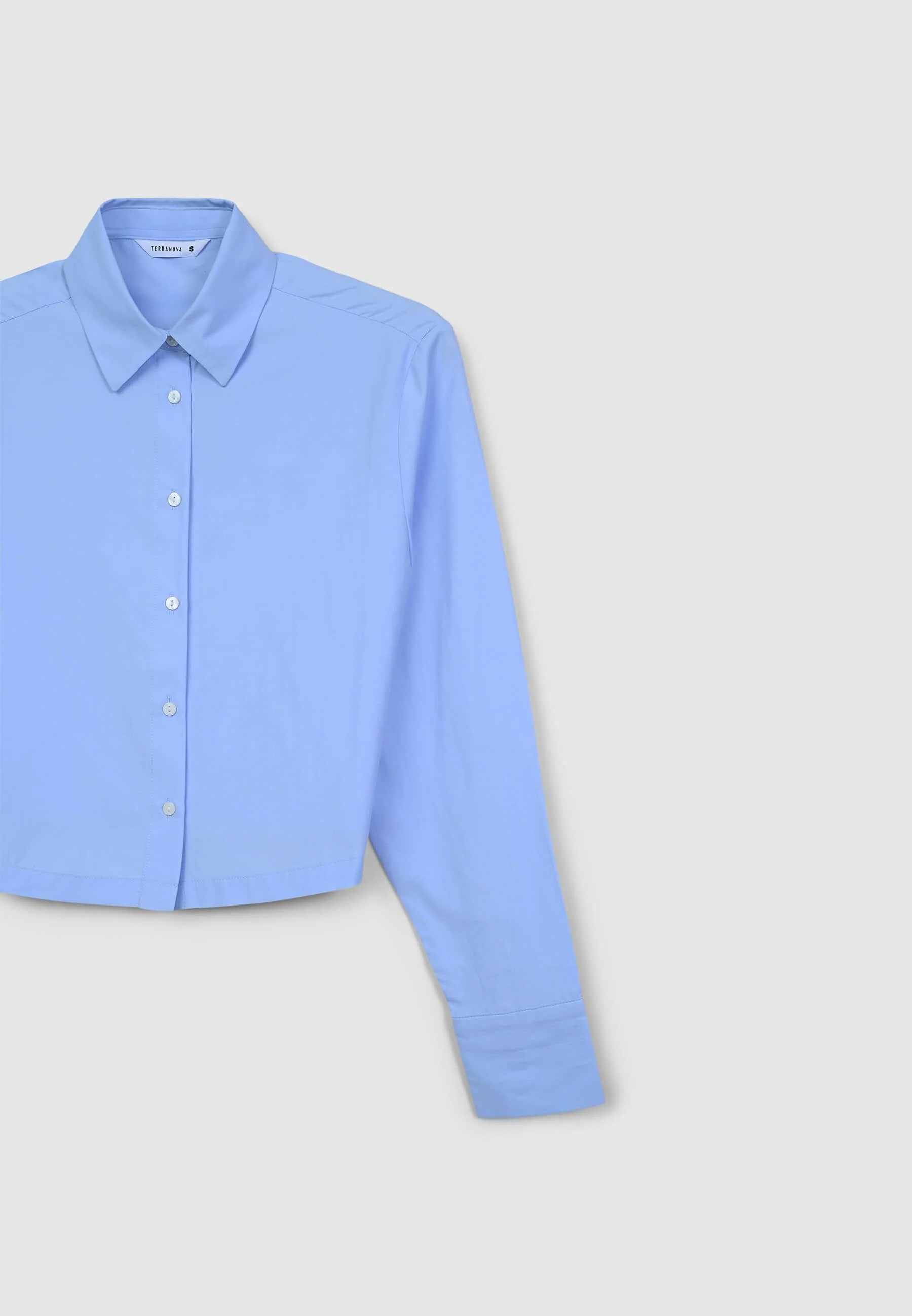 Camicia crop tinta unita in popeline - Image 4