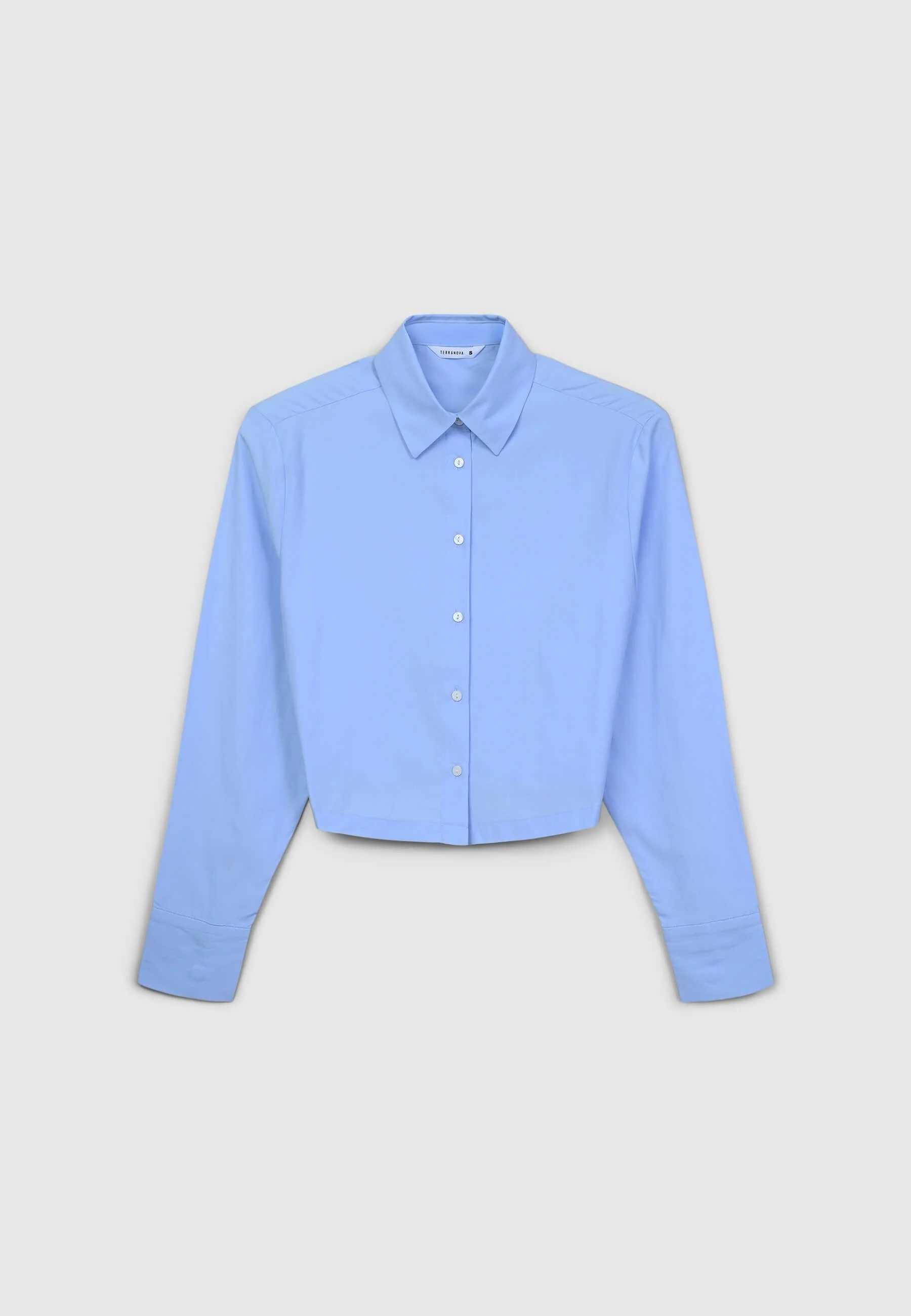 Camicia crop tinta unita in popeline - Image 5
