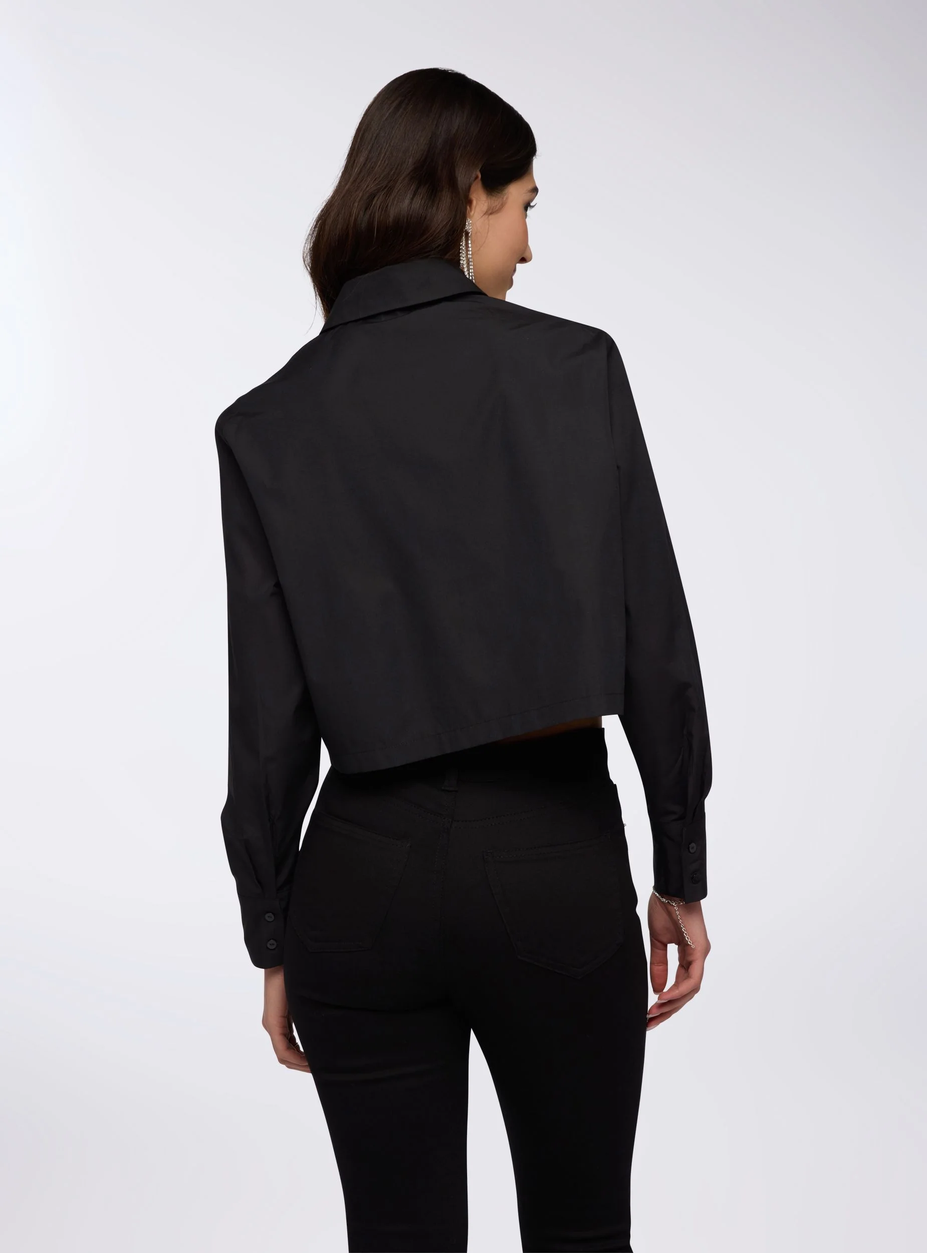 Camicia crop tinta unita in popeline - Image 3