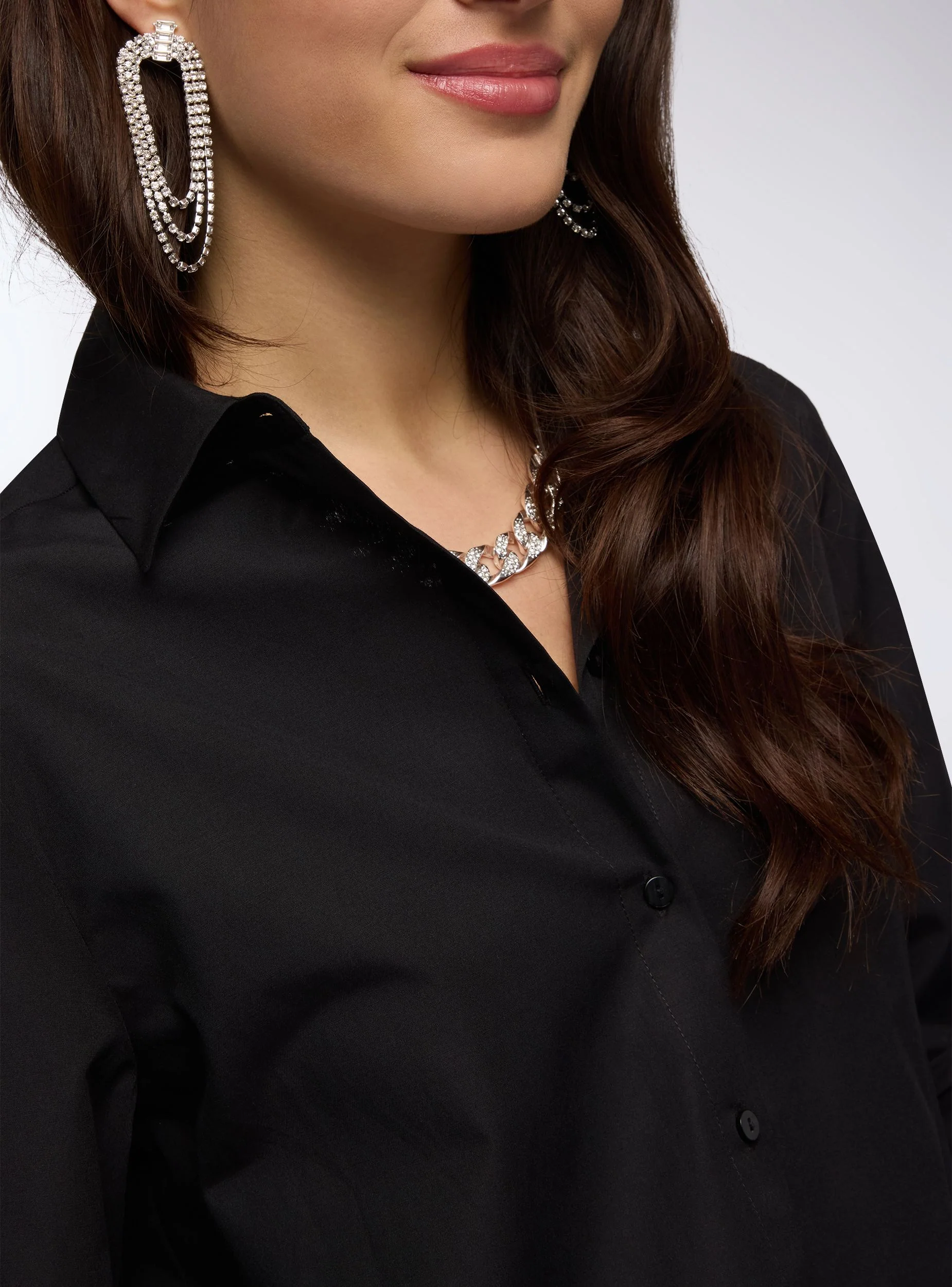 Camicia crop tinta unita in popeline - Image 4