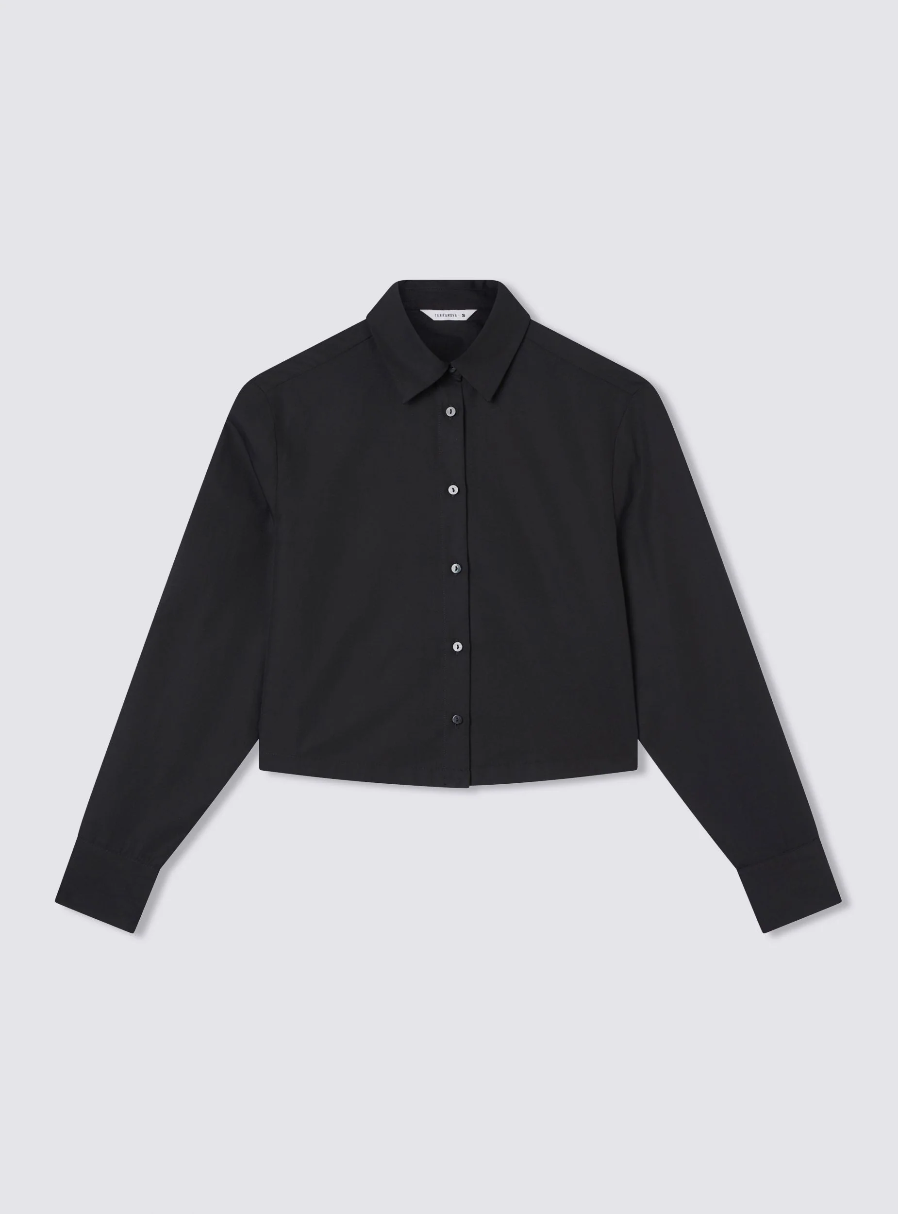 Camicia crop tinta unita in popeline - Image 5