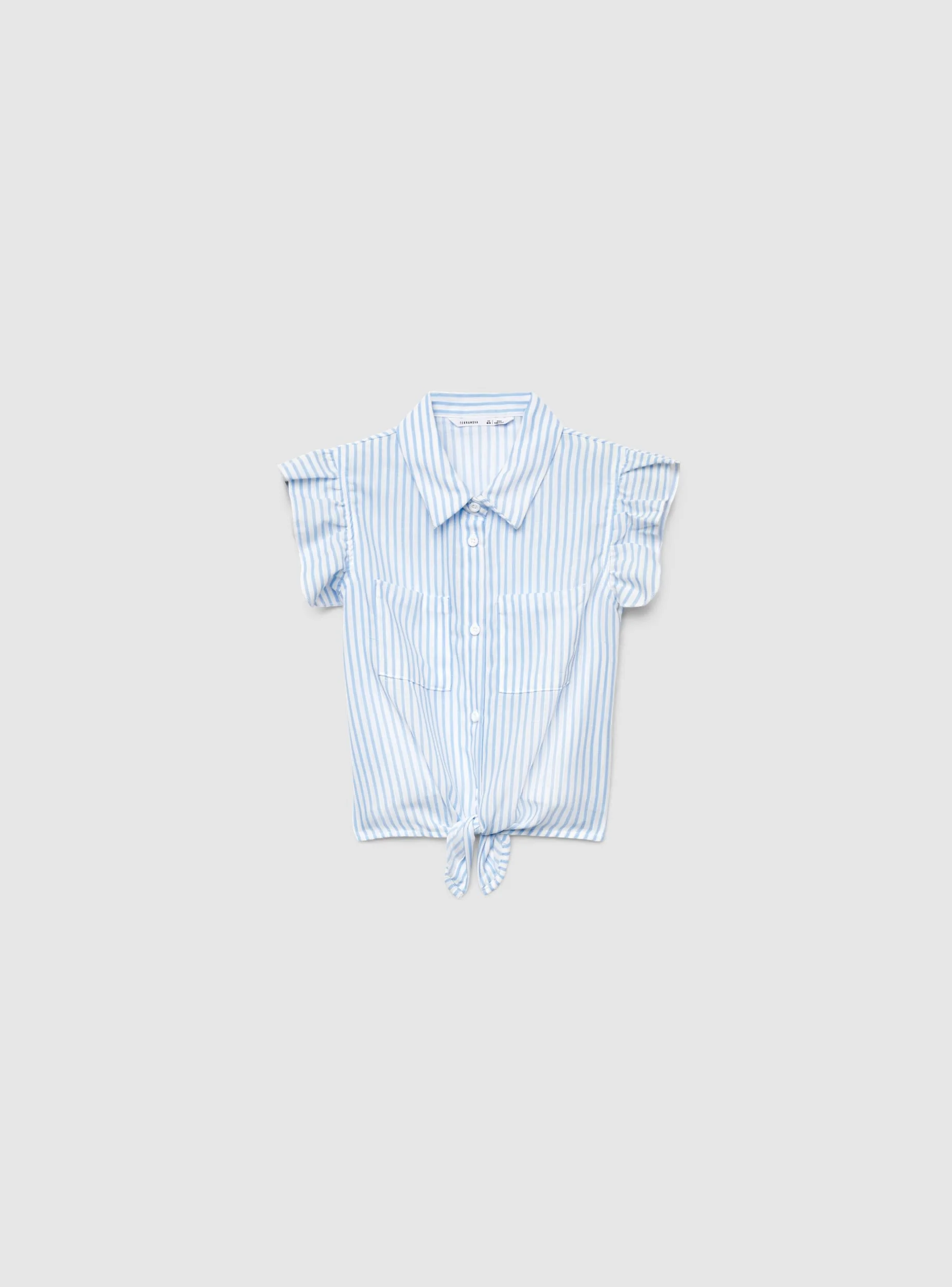 Camicia effetto lino a righe con nodo - Image 5