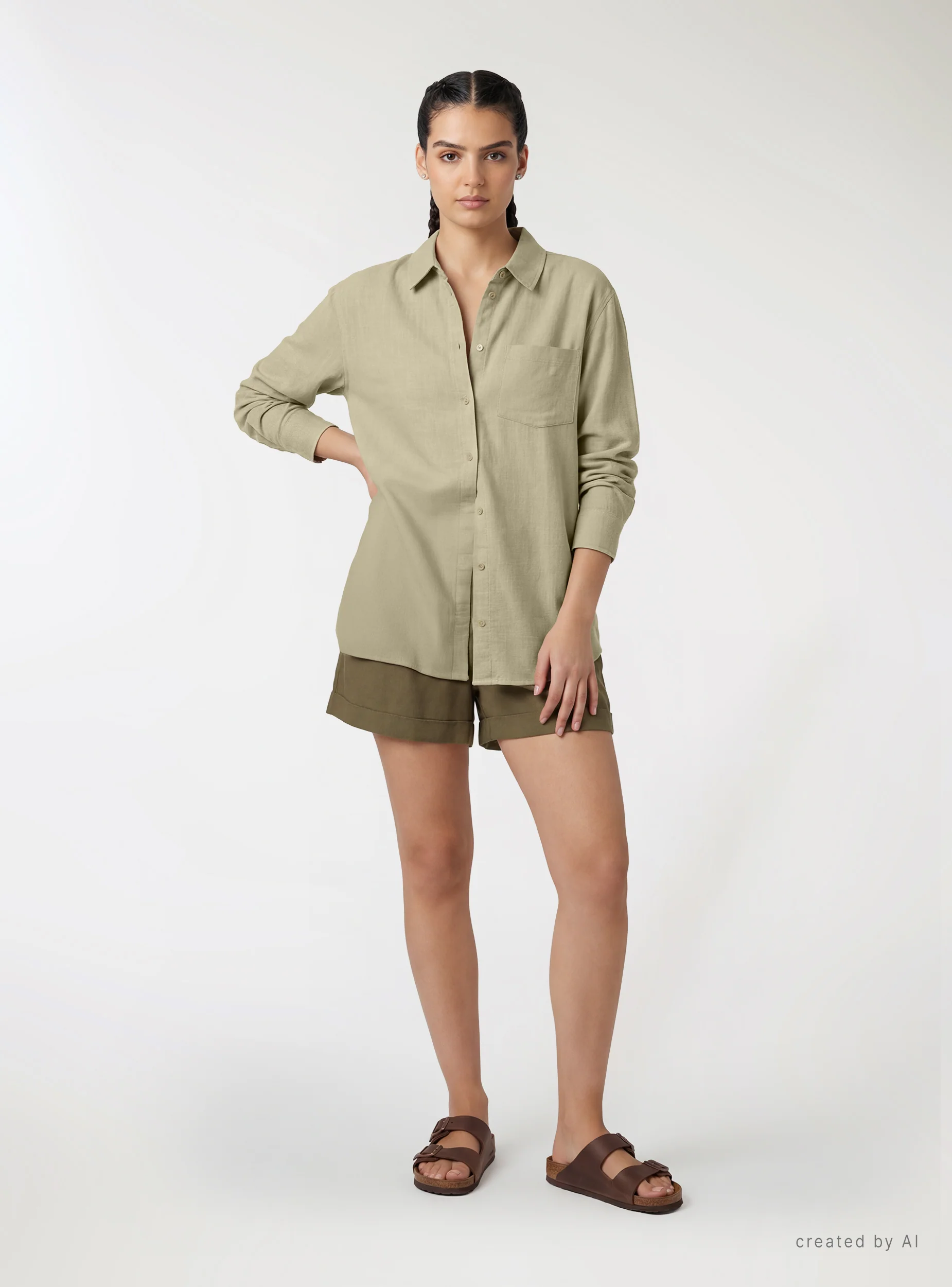 Camicia effetto lino a tinta unita