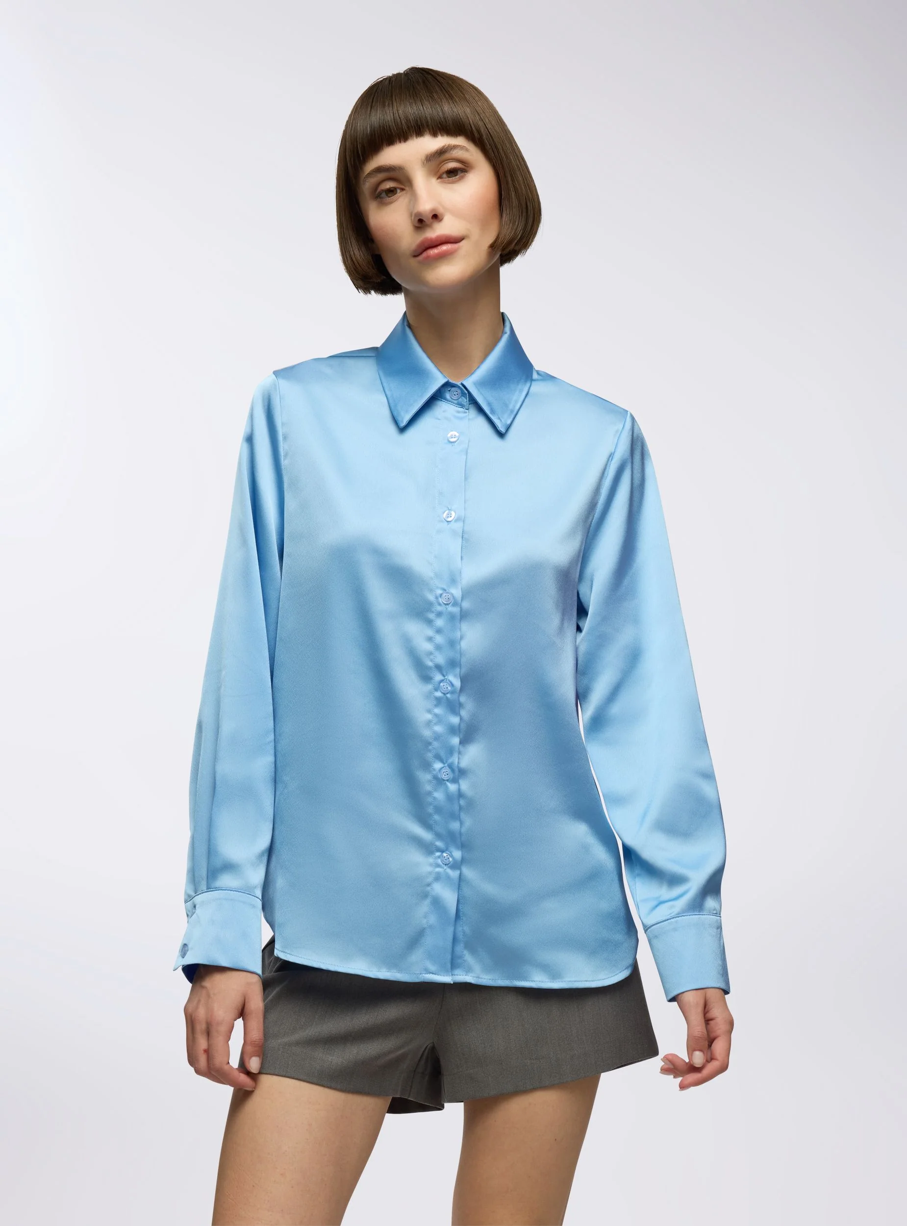Camicia effetto raso tinta unita - Image 4