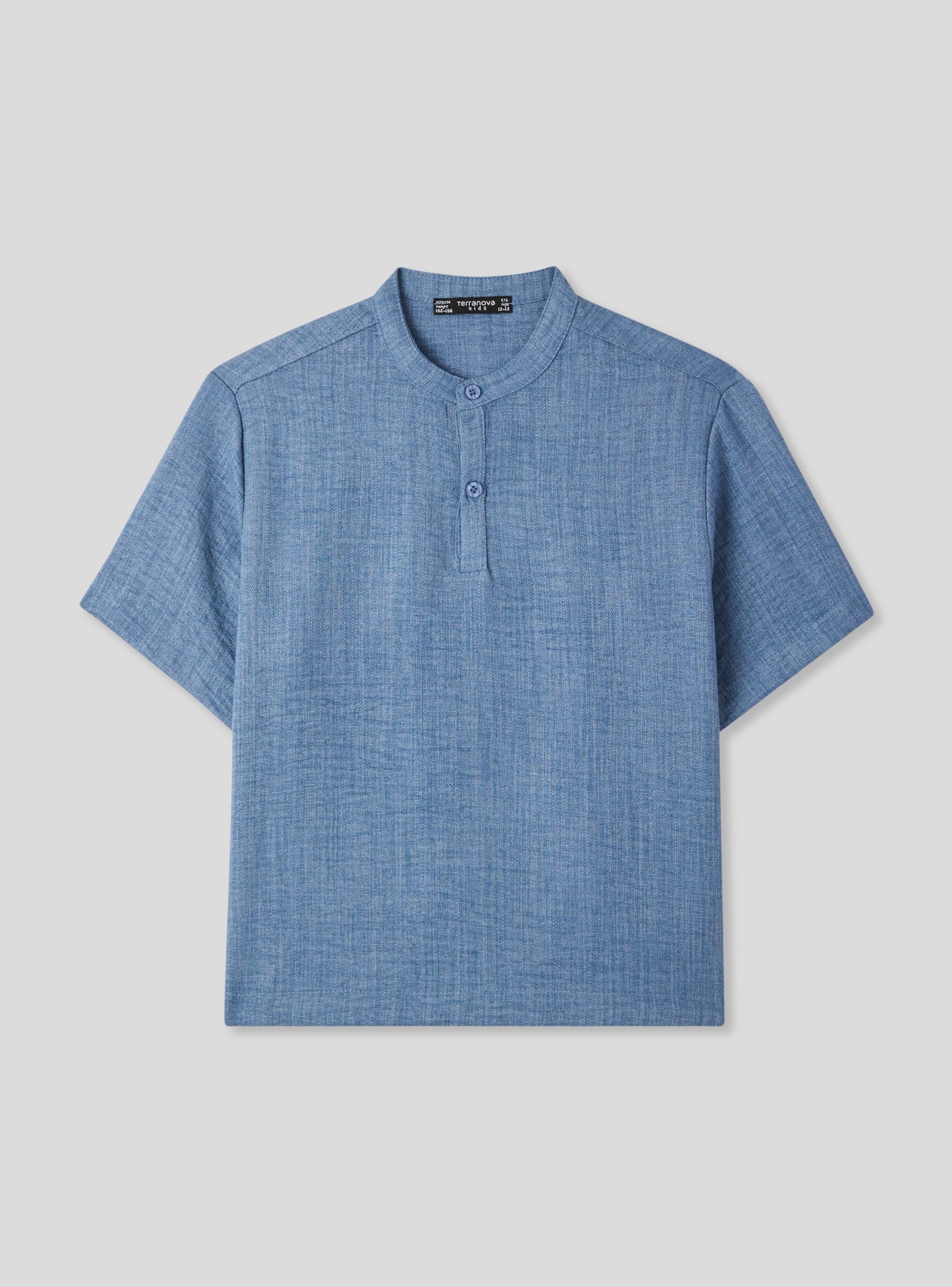 Camicia manica corta con collo alla coreana