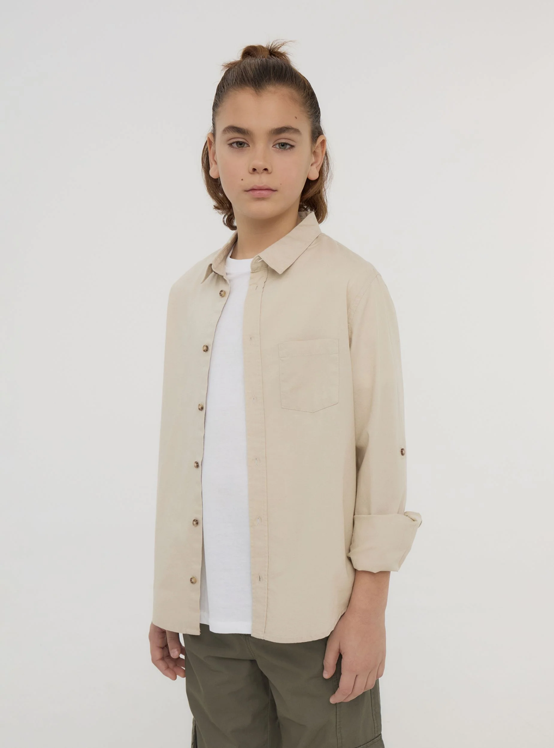 Camicia misto lino maniche roll-up - Image 3