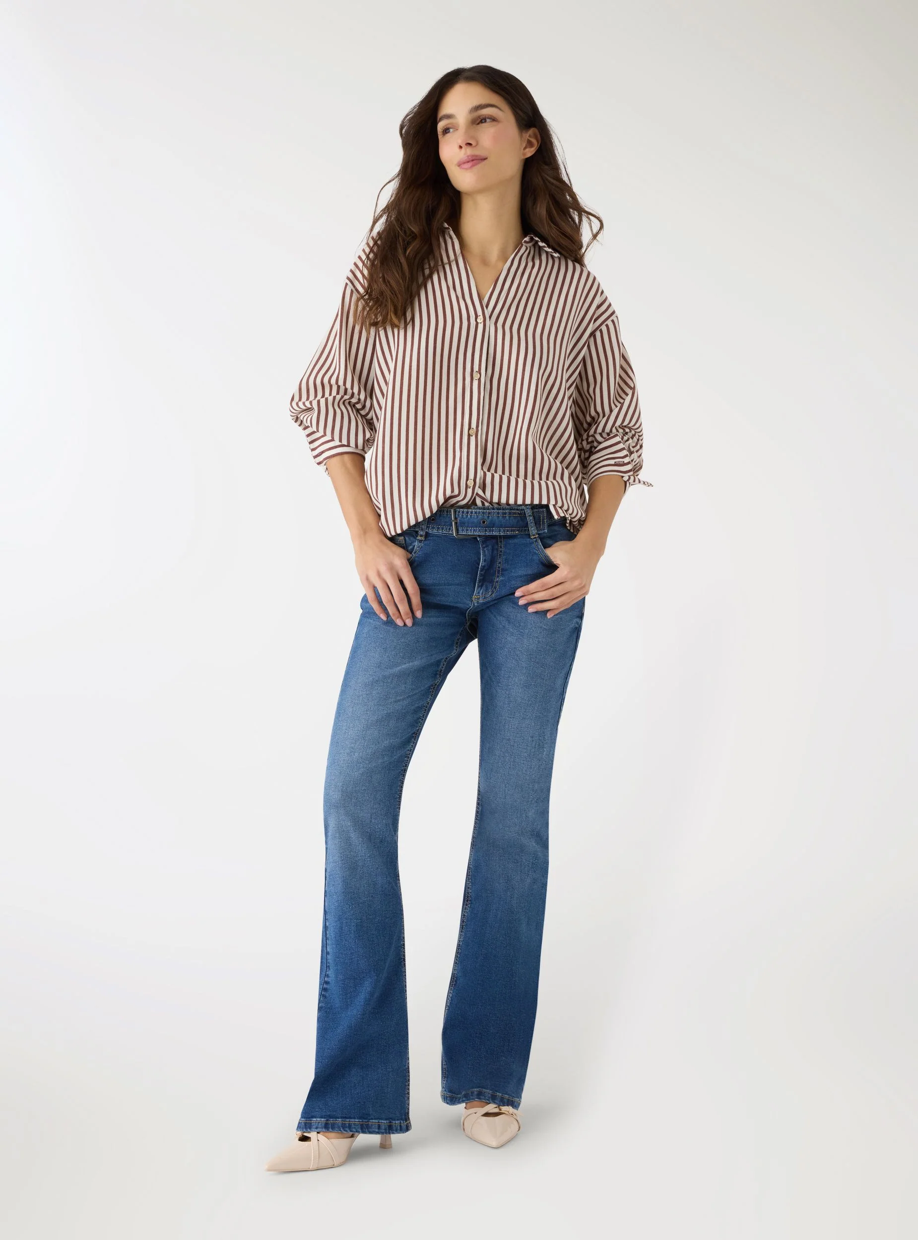 Camicia oversize a righe effetto lino
