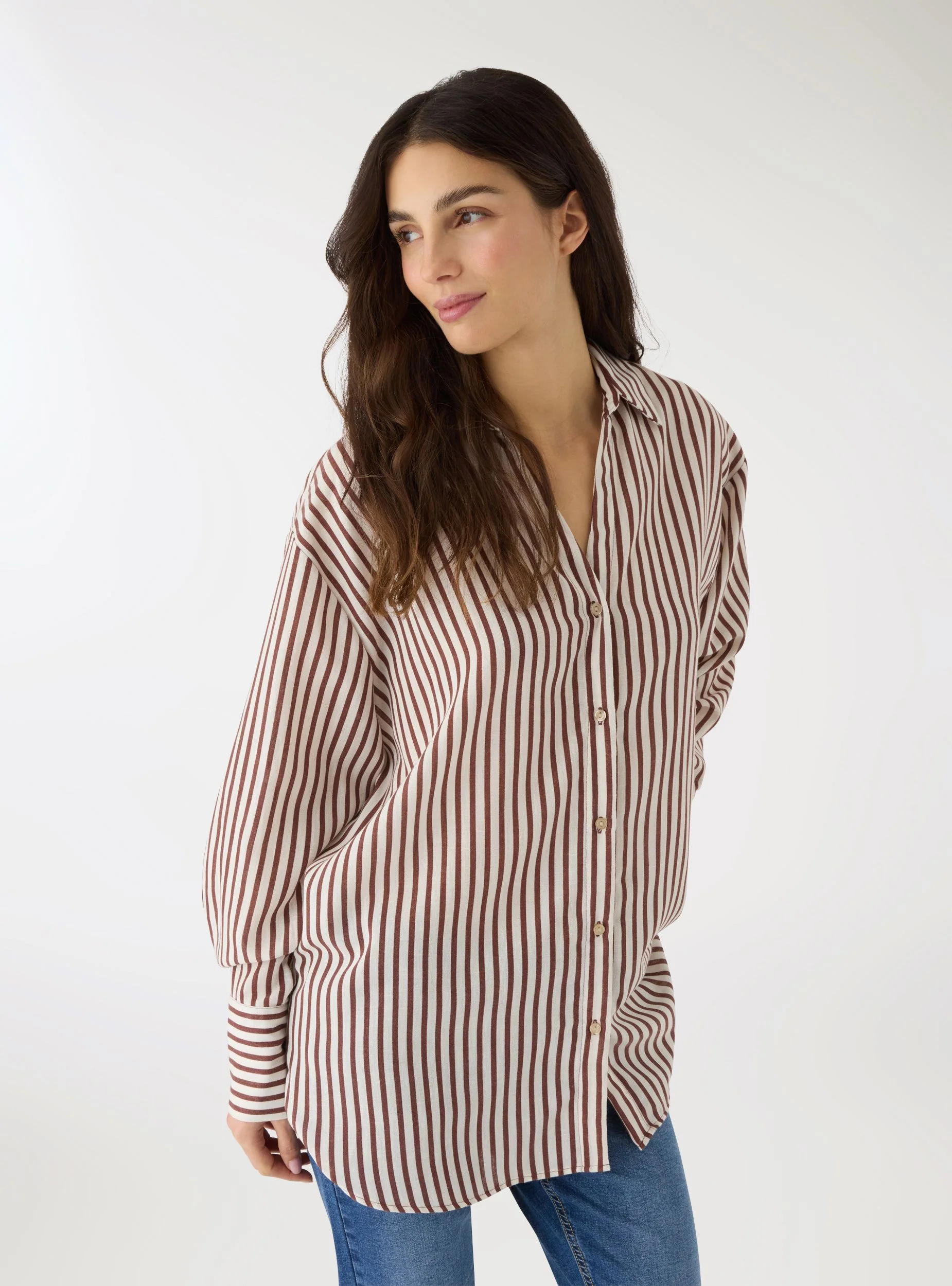 Camicia oversize a righe effetto lino - Image 3