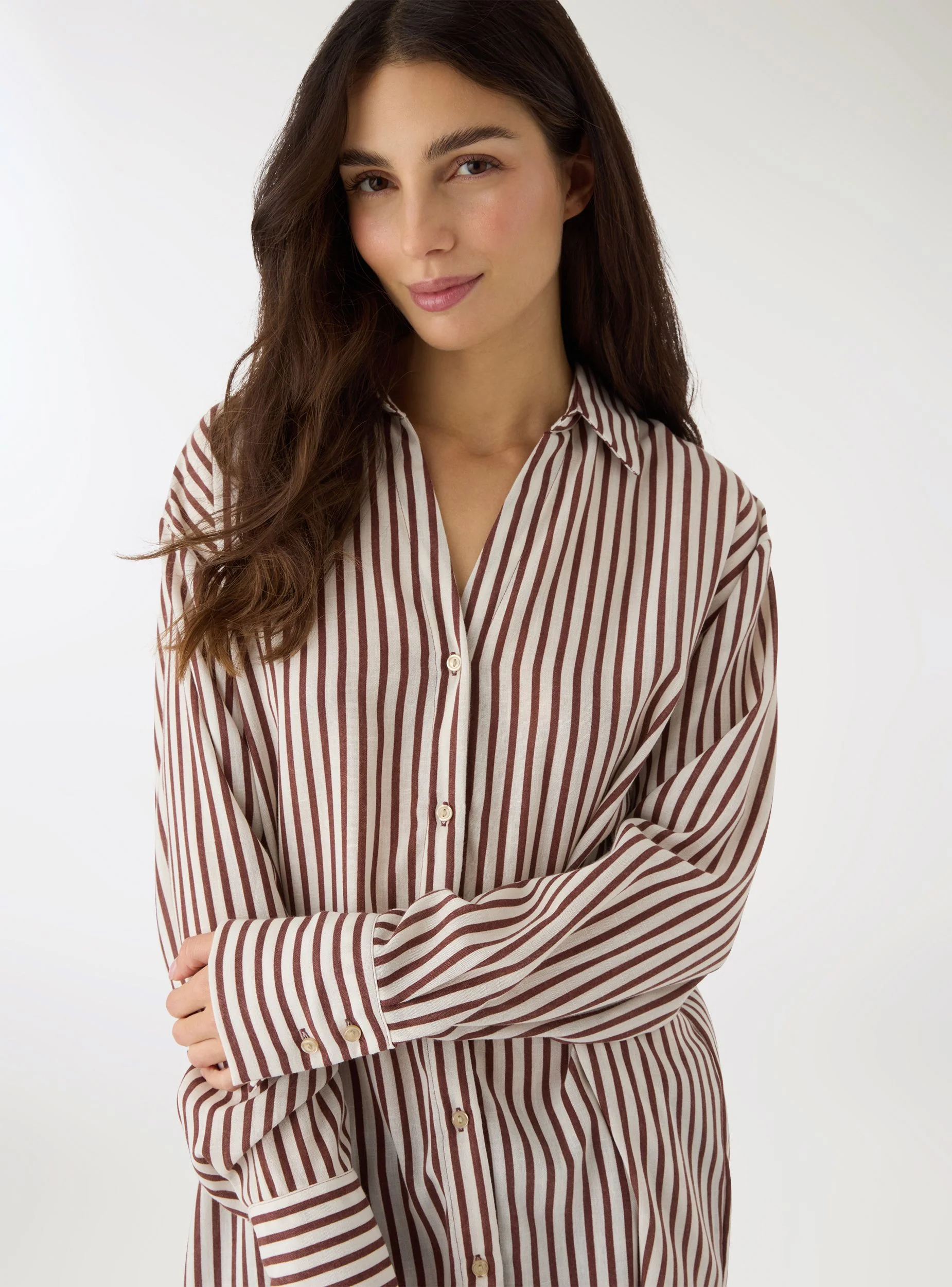 Camicia oversize a righe effetto lino - Image 4