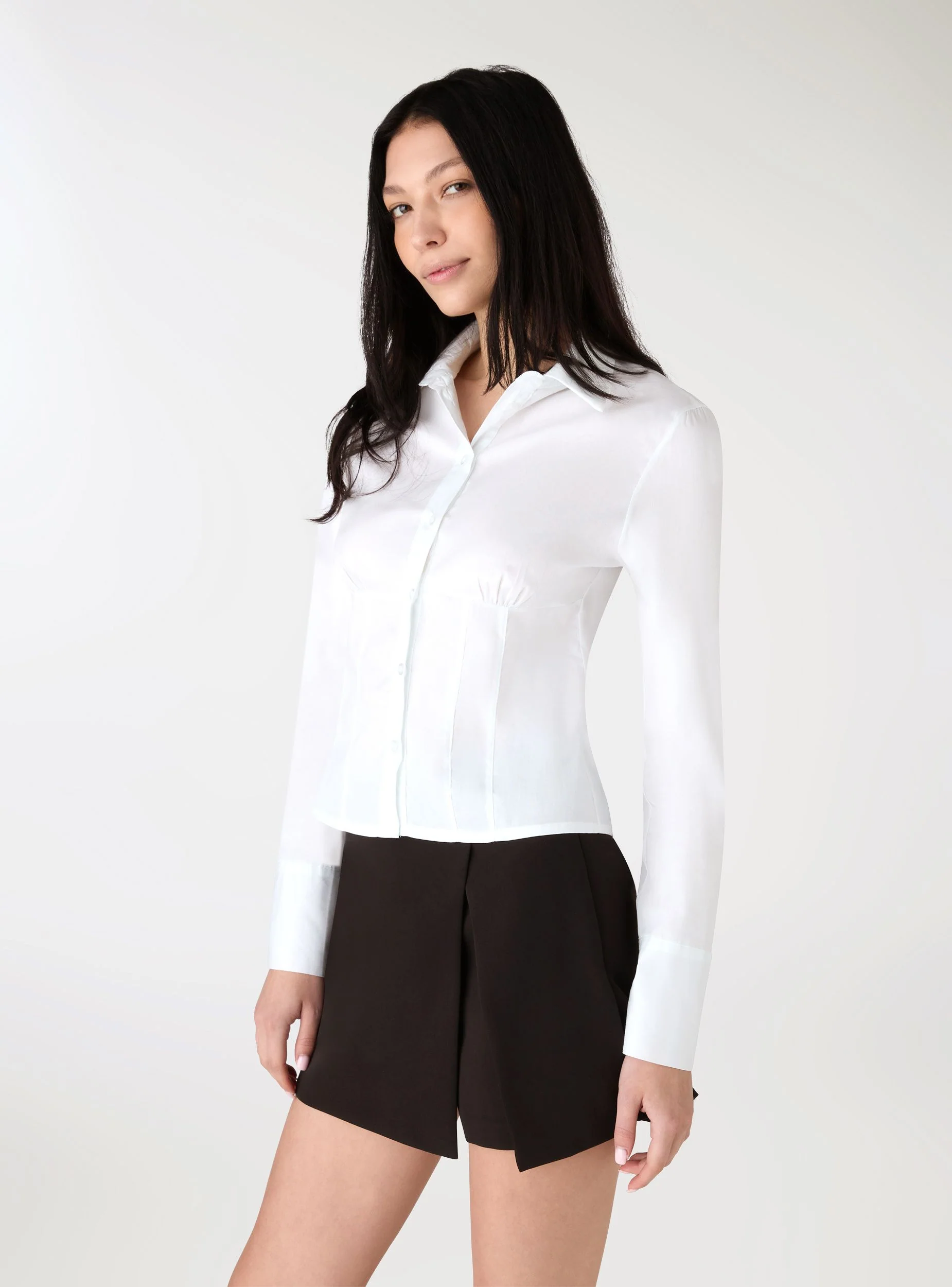 Camicia popeline con corsetto a tinta unita - Image 2