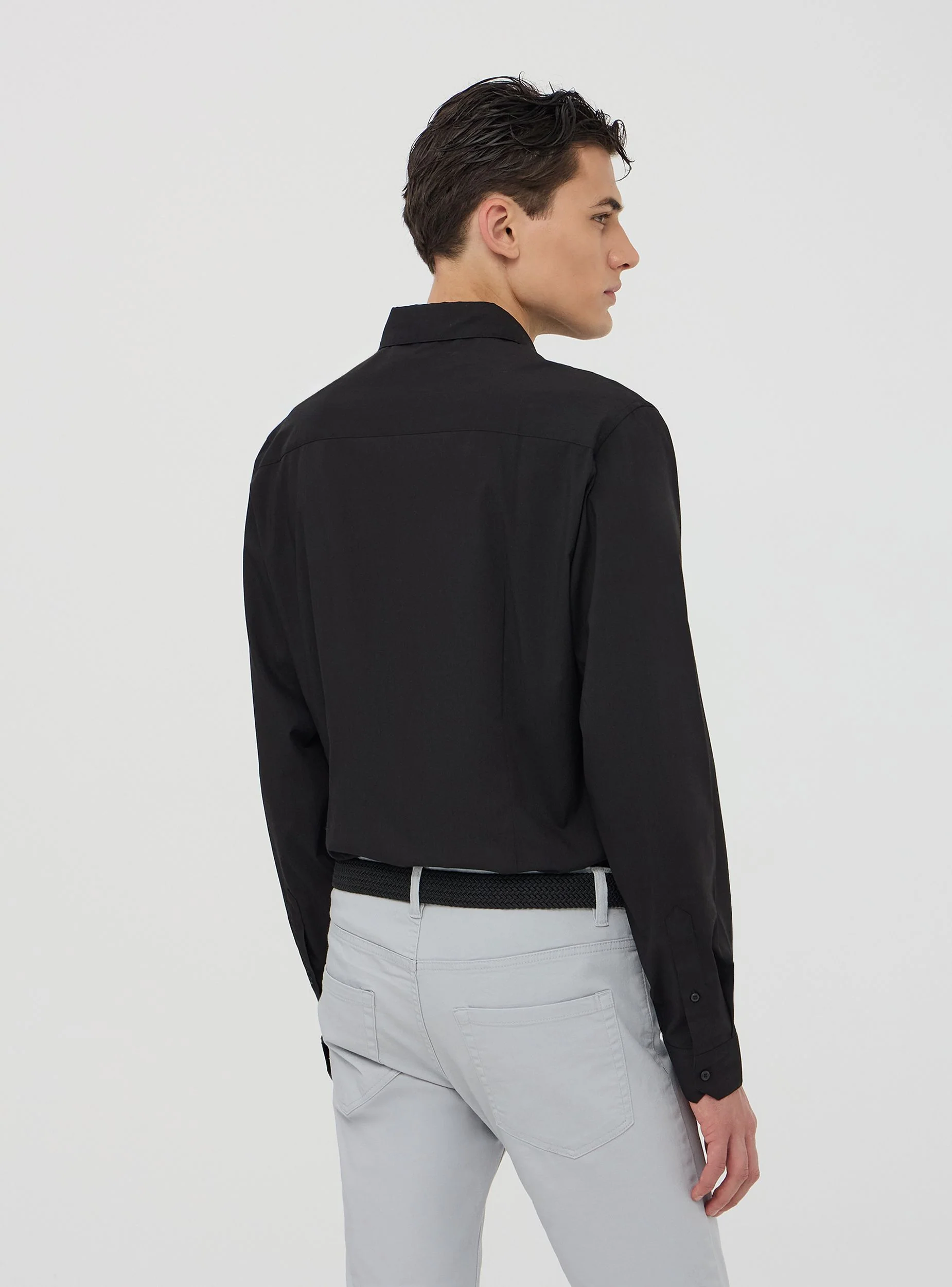 Camicia popeline stretch tinta unita - Image 2