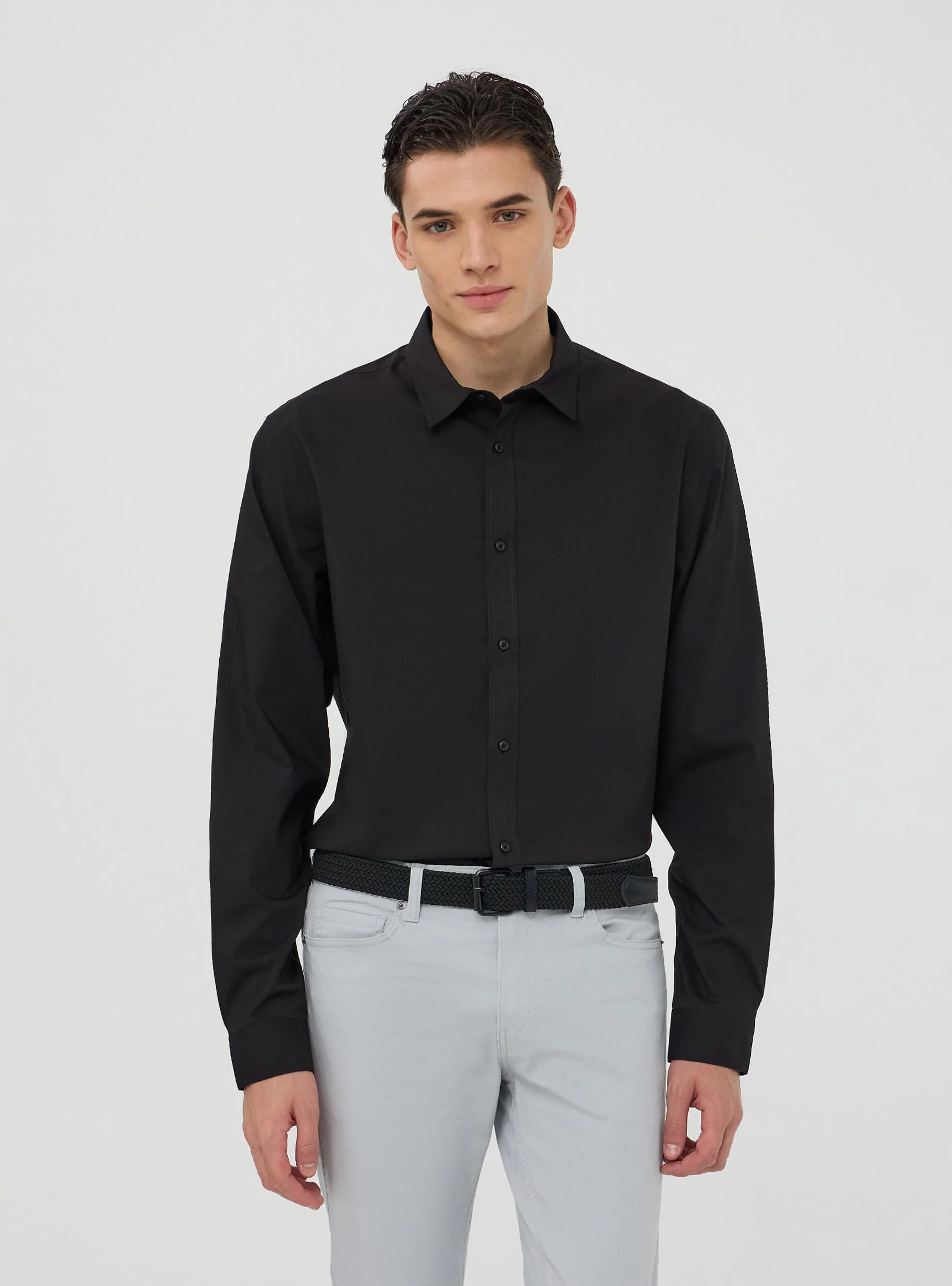 Camicia popeline stretch tinta unita - Image 3