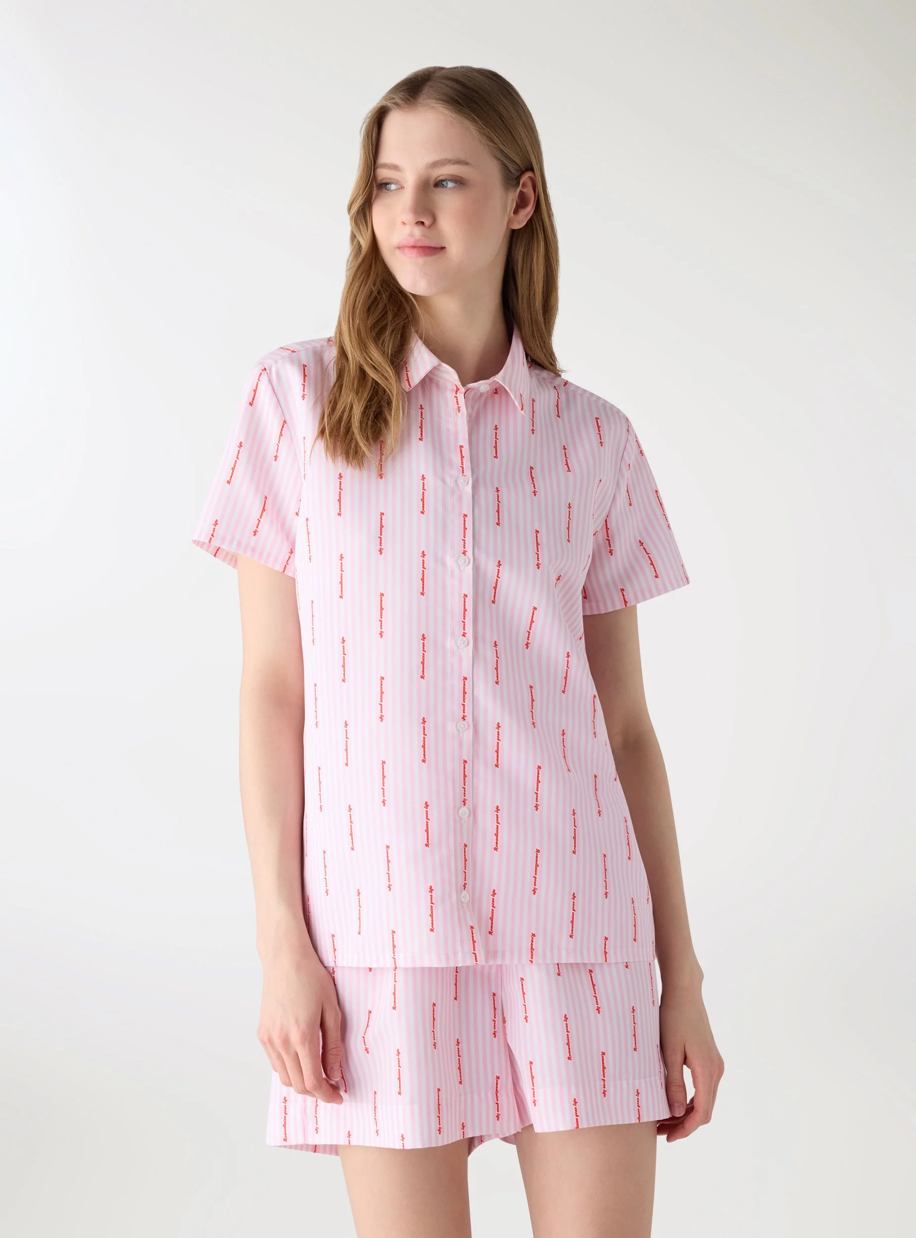 Camicia regular a righe con scritta TRNPOPLAB - Image 2