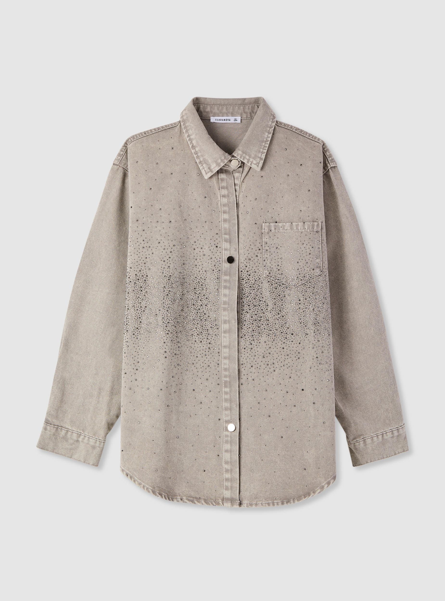 Camicia shacket in jeans con strass - Image 7