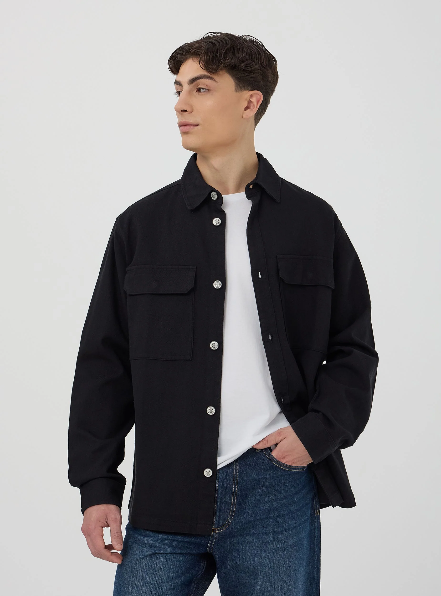 Camicia shacket in twill di cotone tinta unita - Image 2