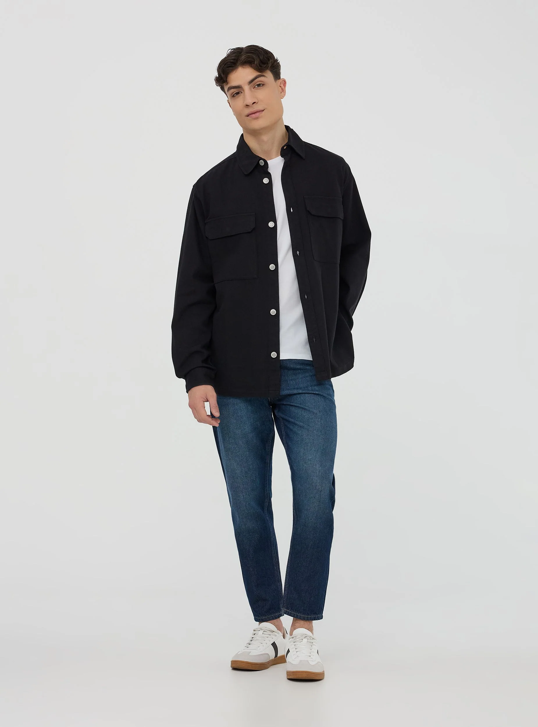 Camicia shacket in twill di cotone tinta unita - Image 3