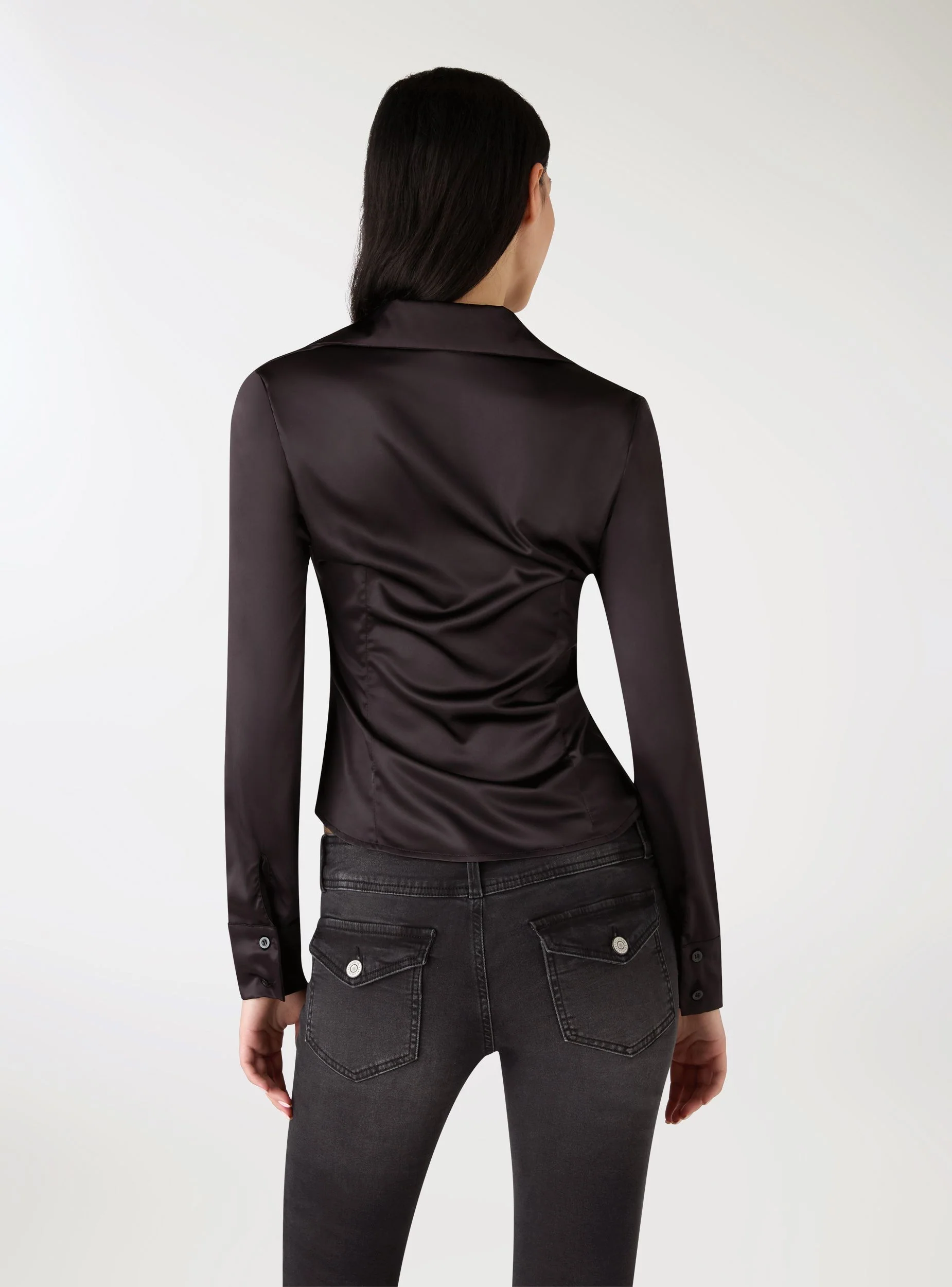 Camicia slim tinta unita satin - Image 3