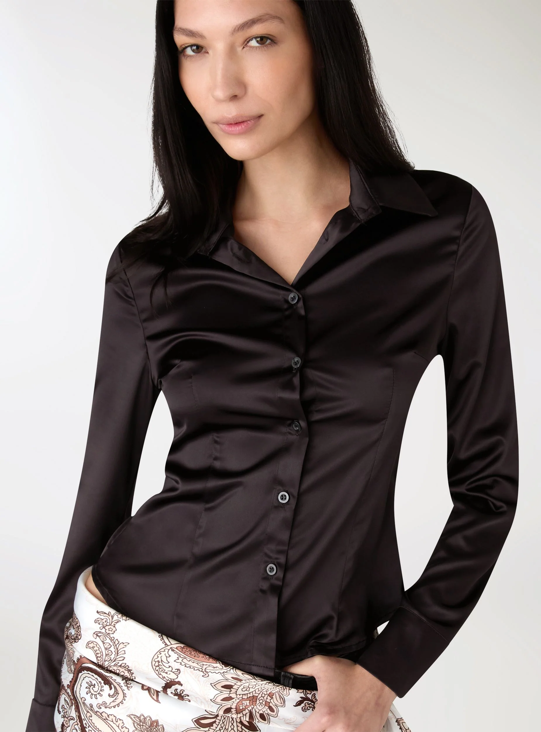 Camicia slim tinta unita satin - Image 4