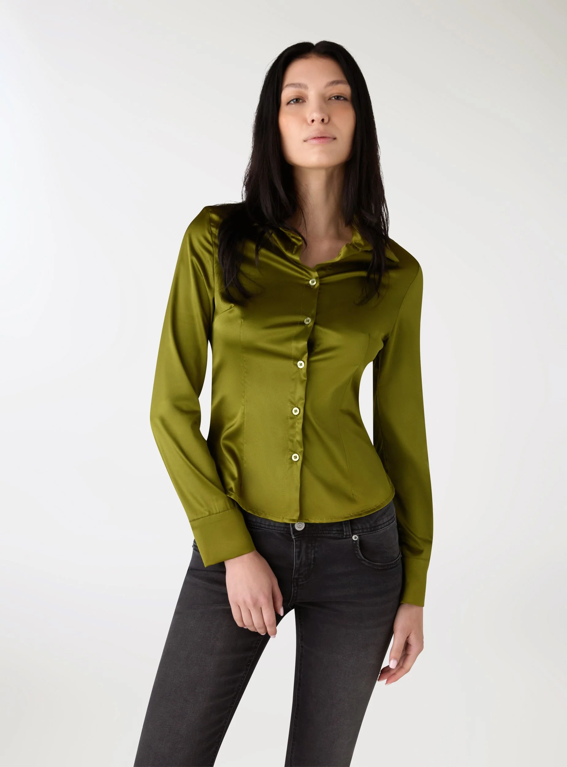 Camicia slim tinta unita satin - Image 2
