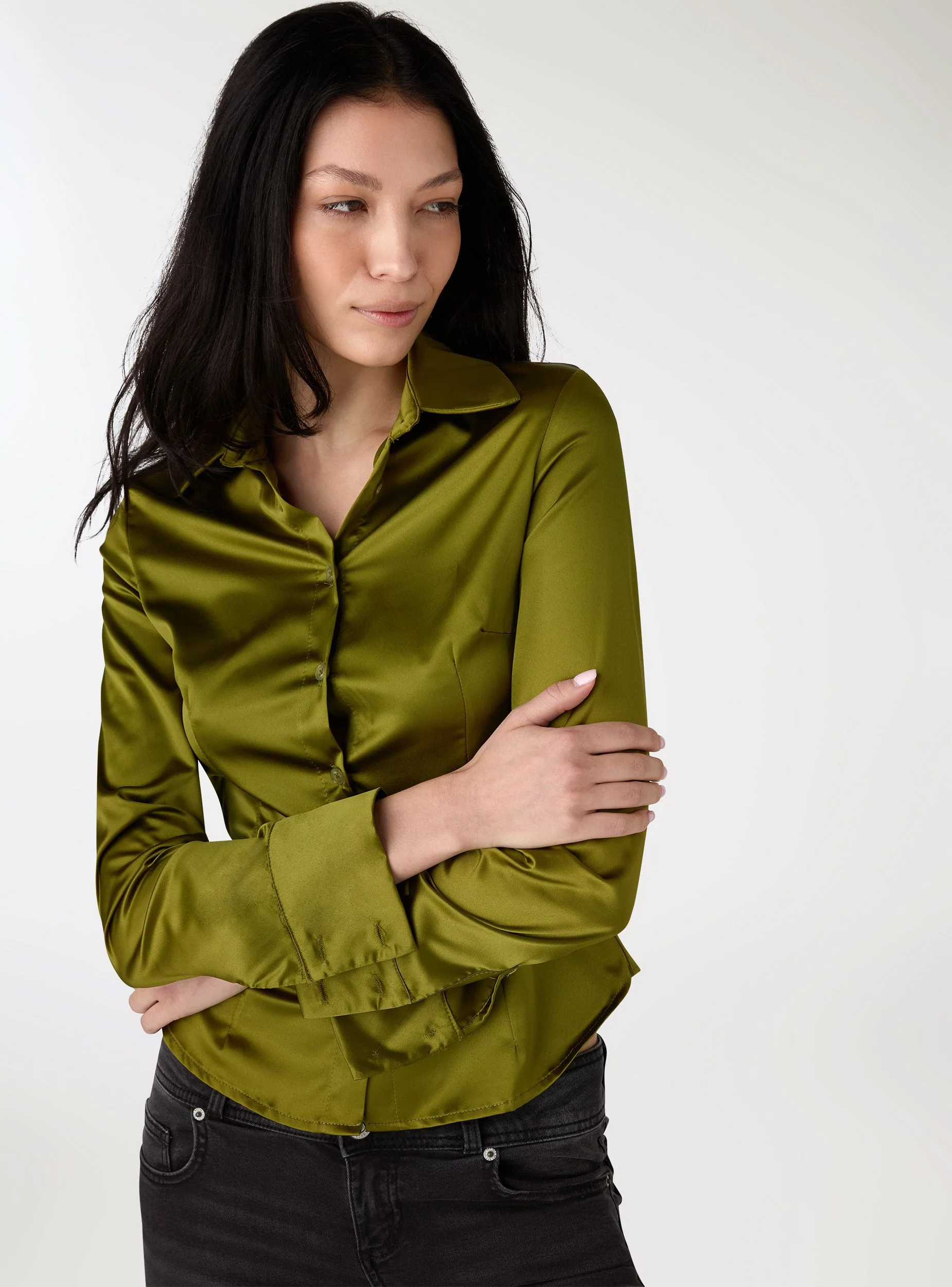 Camicia slim tinta unita satin - Image 3